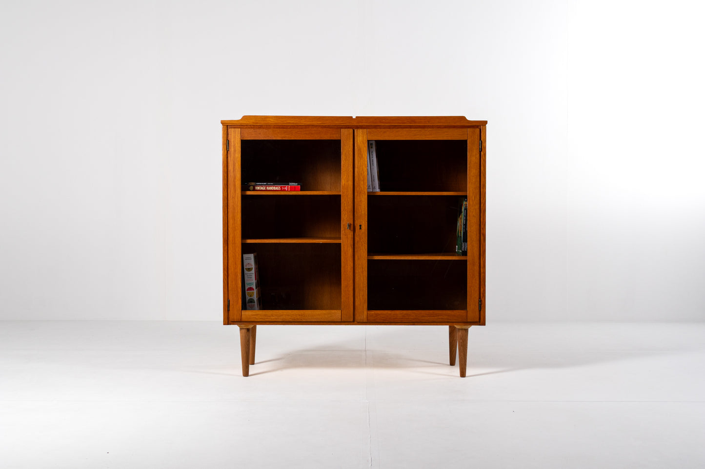 Danish oak display cabinet glass doors 1960s front view