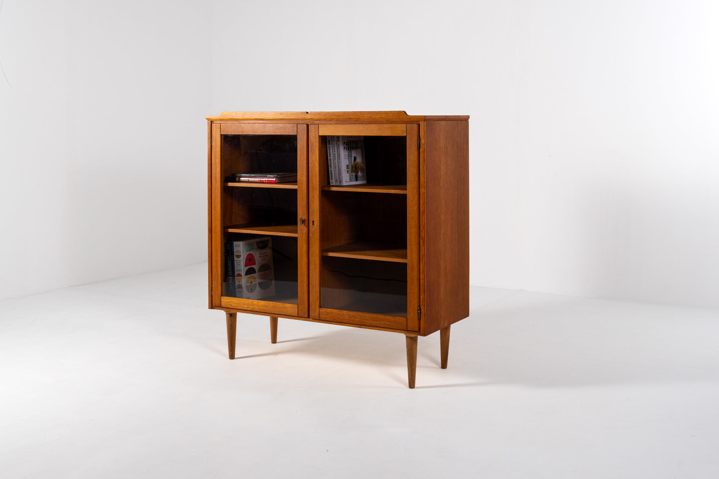 Mid century oak cabinet glass doors shelves