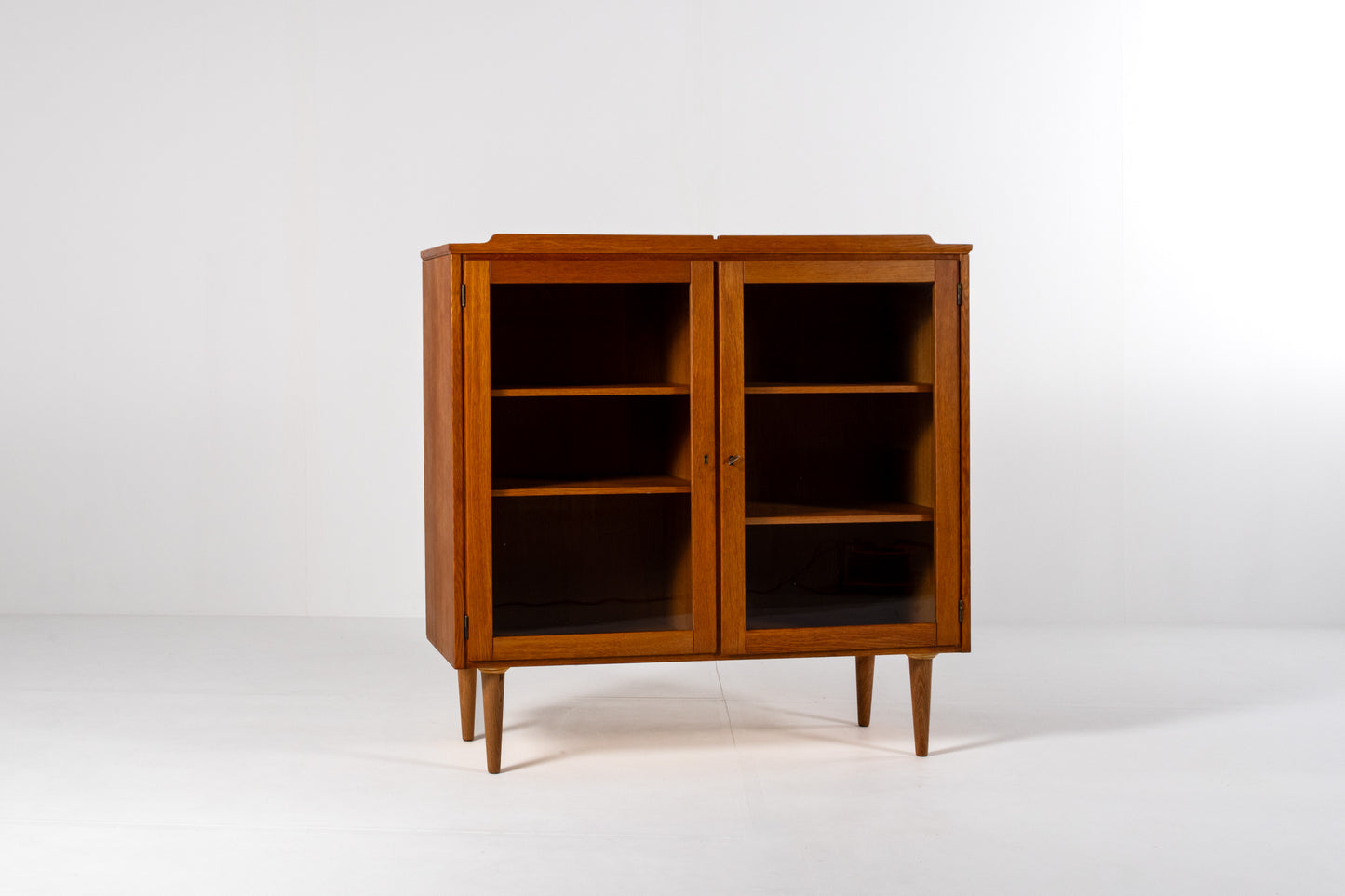 Danish oak display cabinet glass doors 1960s front view