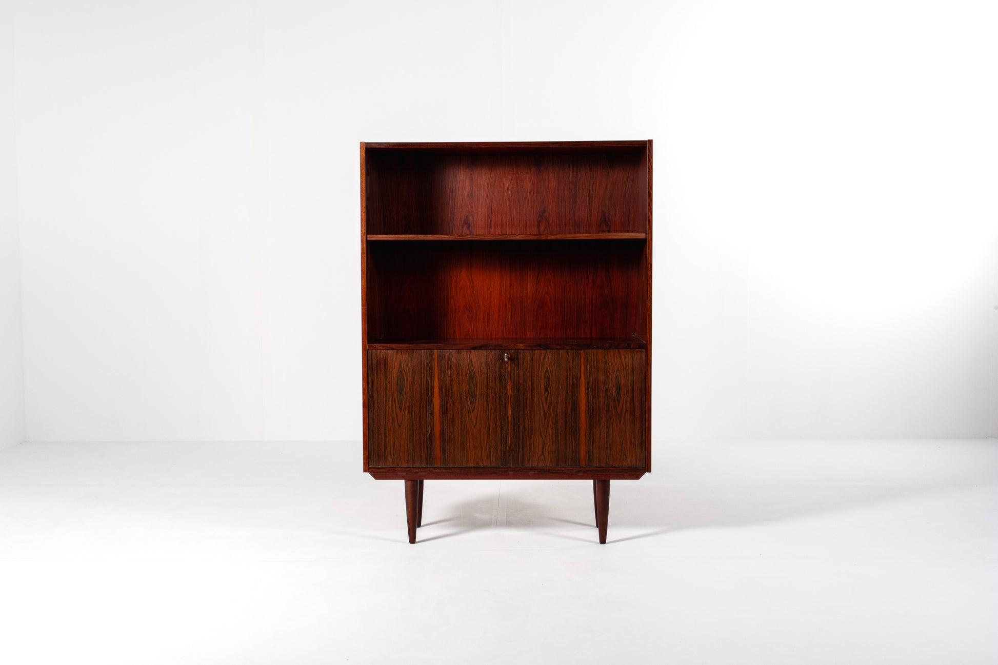 Danish rosewood bookcase 1960s drop down bar front view