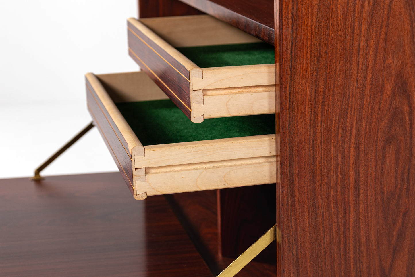 Drop down cabinet interior compartments