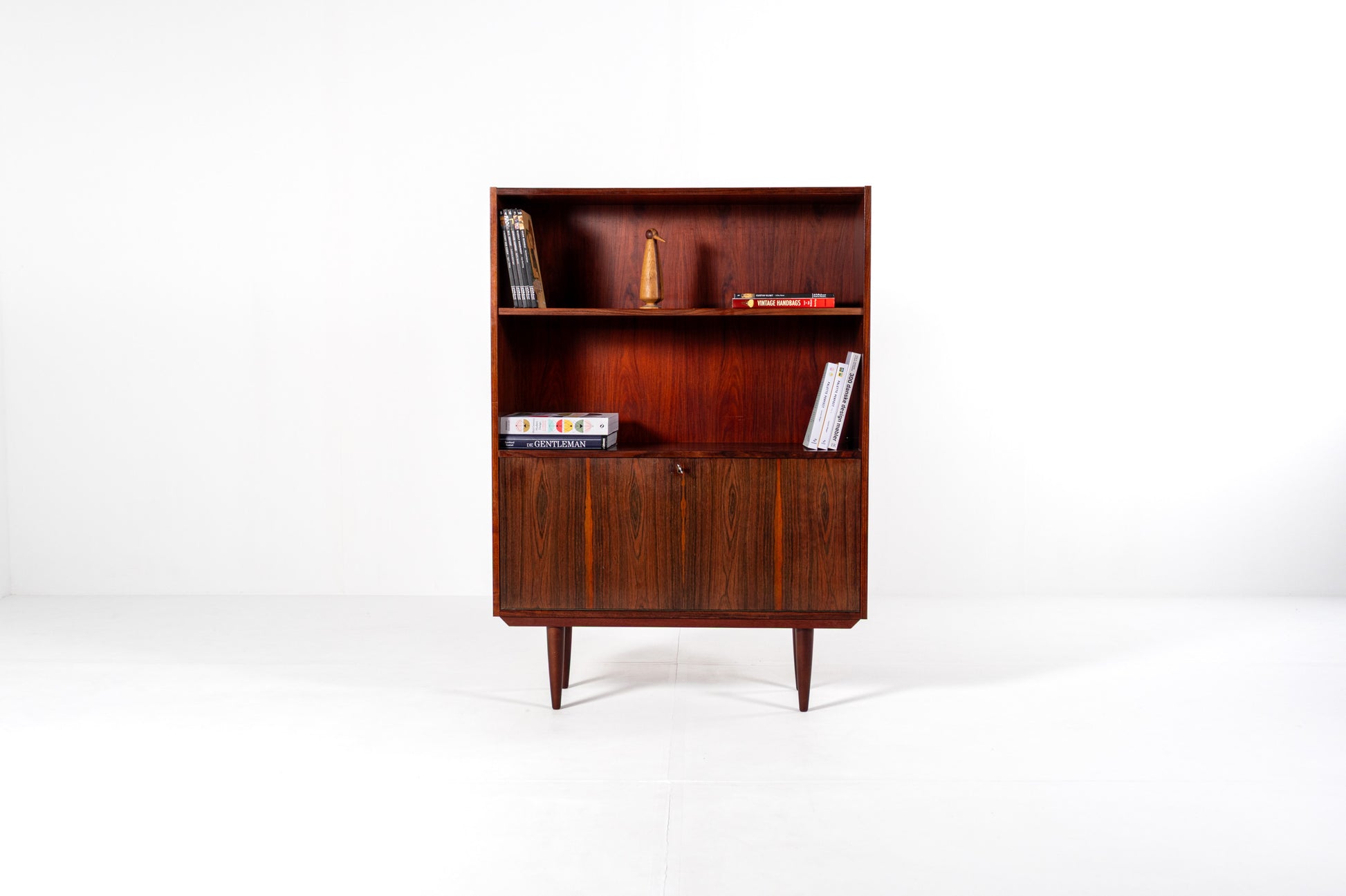 Danish rosewood bookcase 1960s drop down bar front view