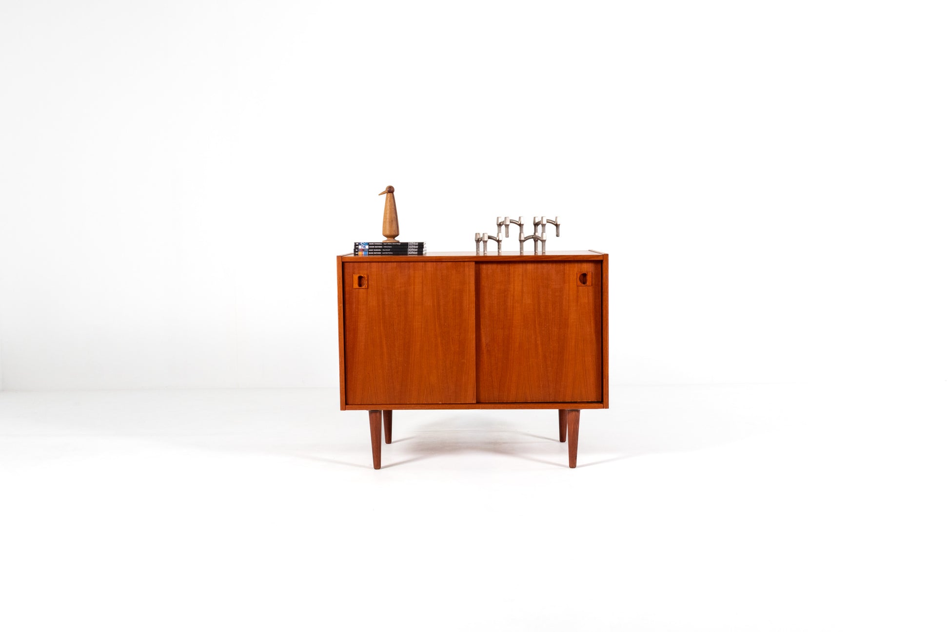 Swedish teak cabinet 1960s sliding doors front view