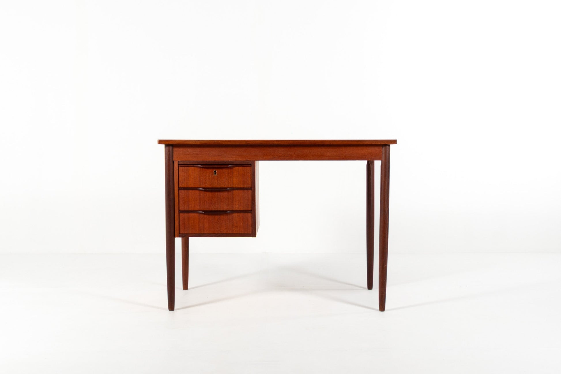 Danish teak desk 1960s three drawers front view
