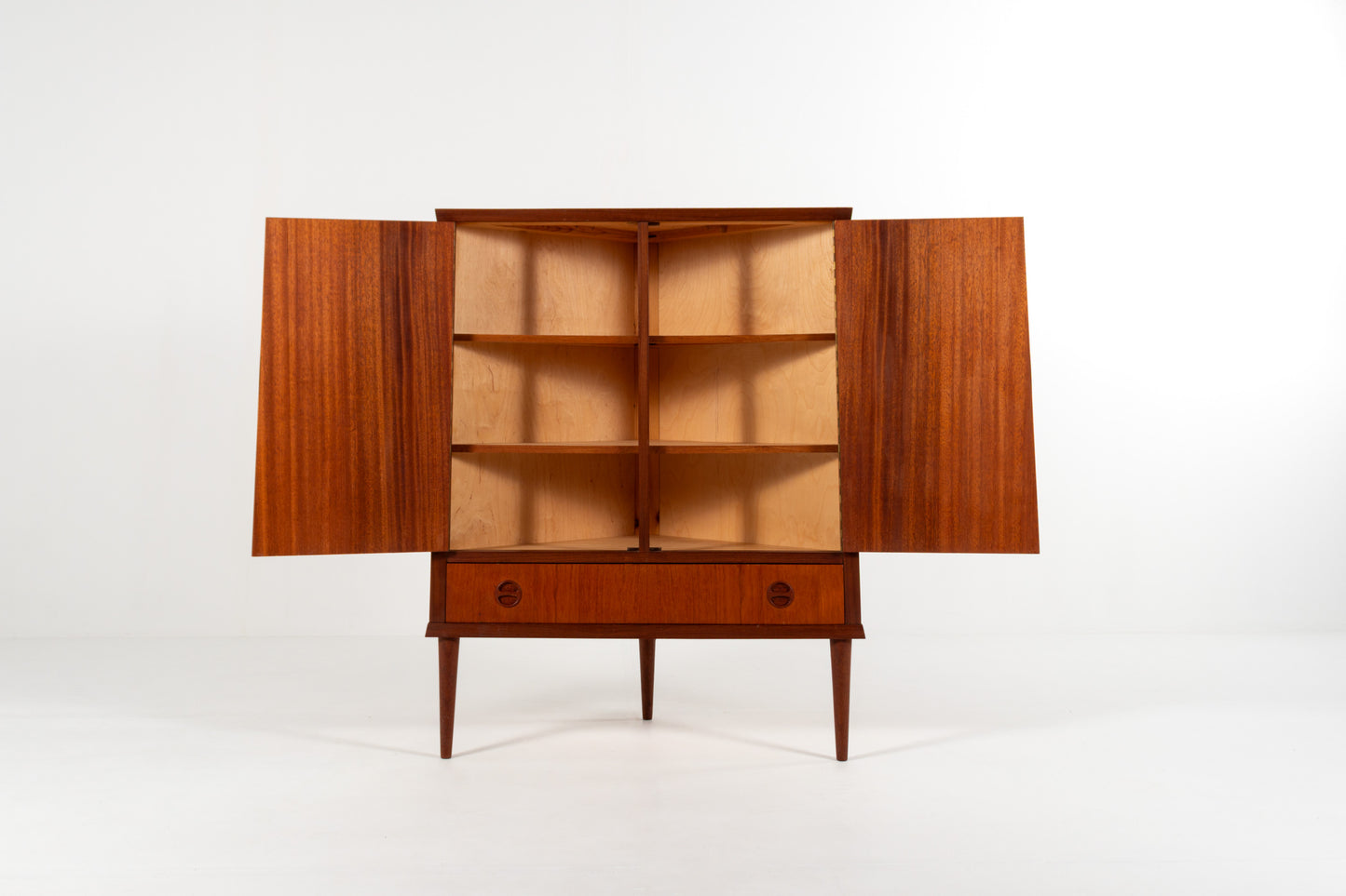 Vintage corner storage cabinet interior shelves