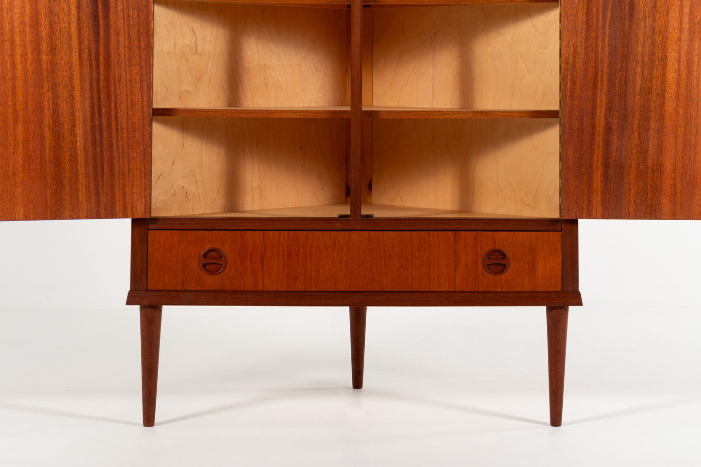 Vintage corner storage cabinet interior shelves