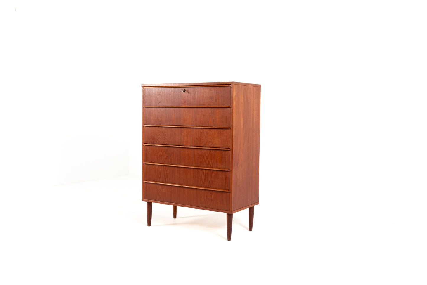 Vintage Danish Mid-Century teak chest with six drawers.