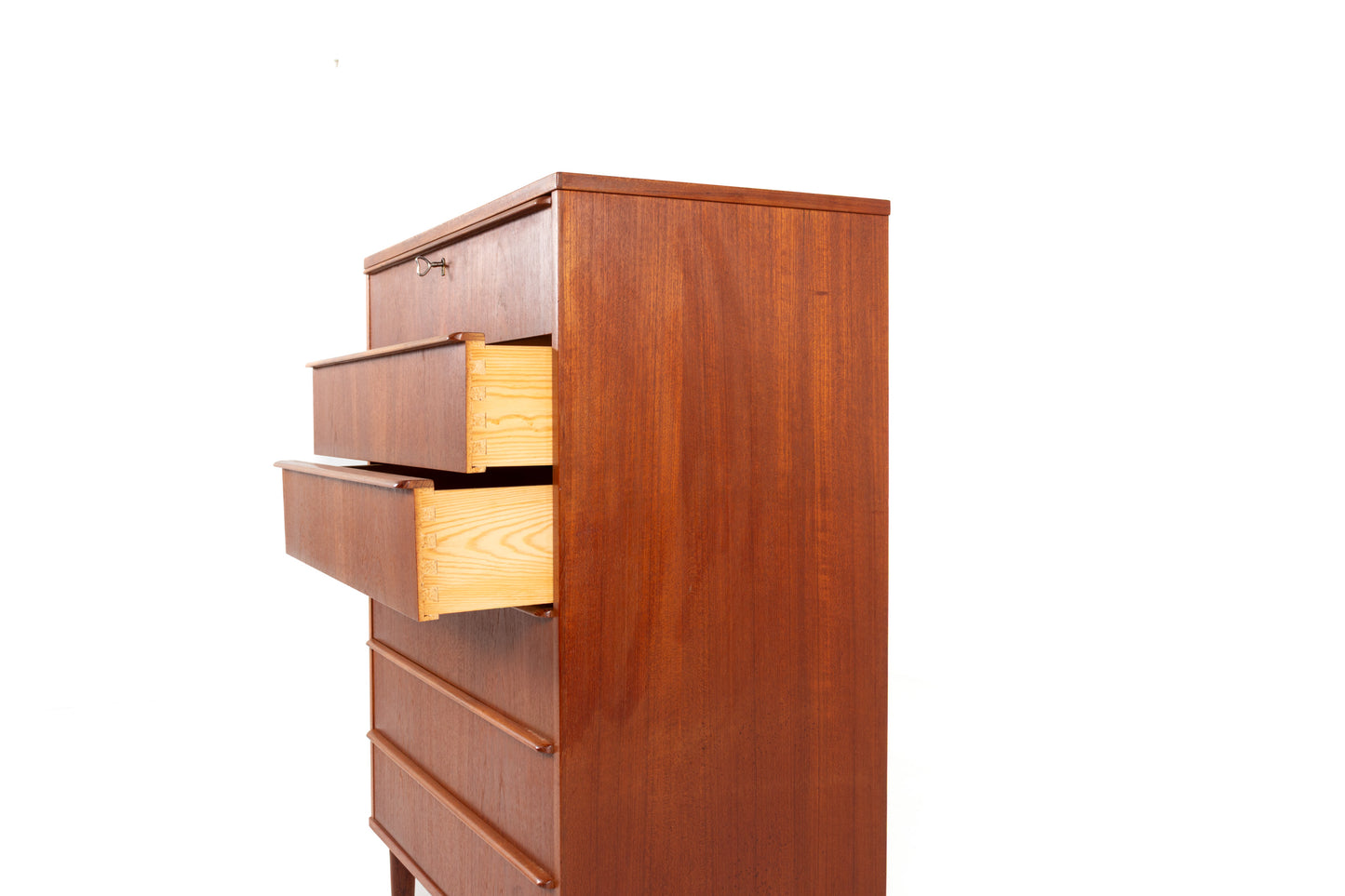 Vintage Danish Mid-Century teak chest with six drawers.