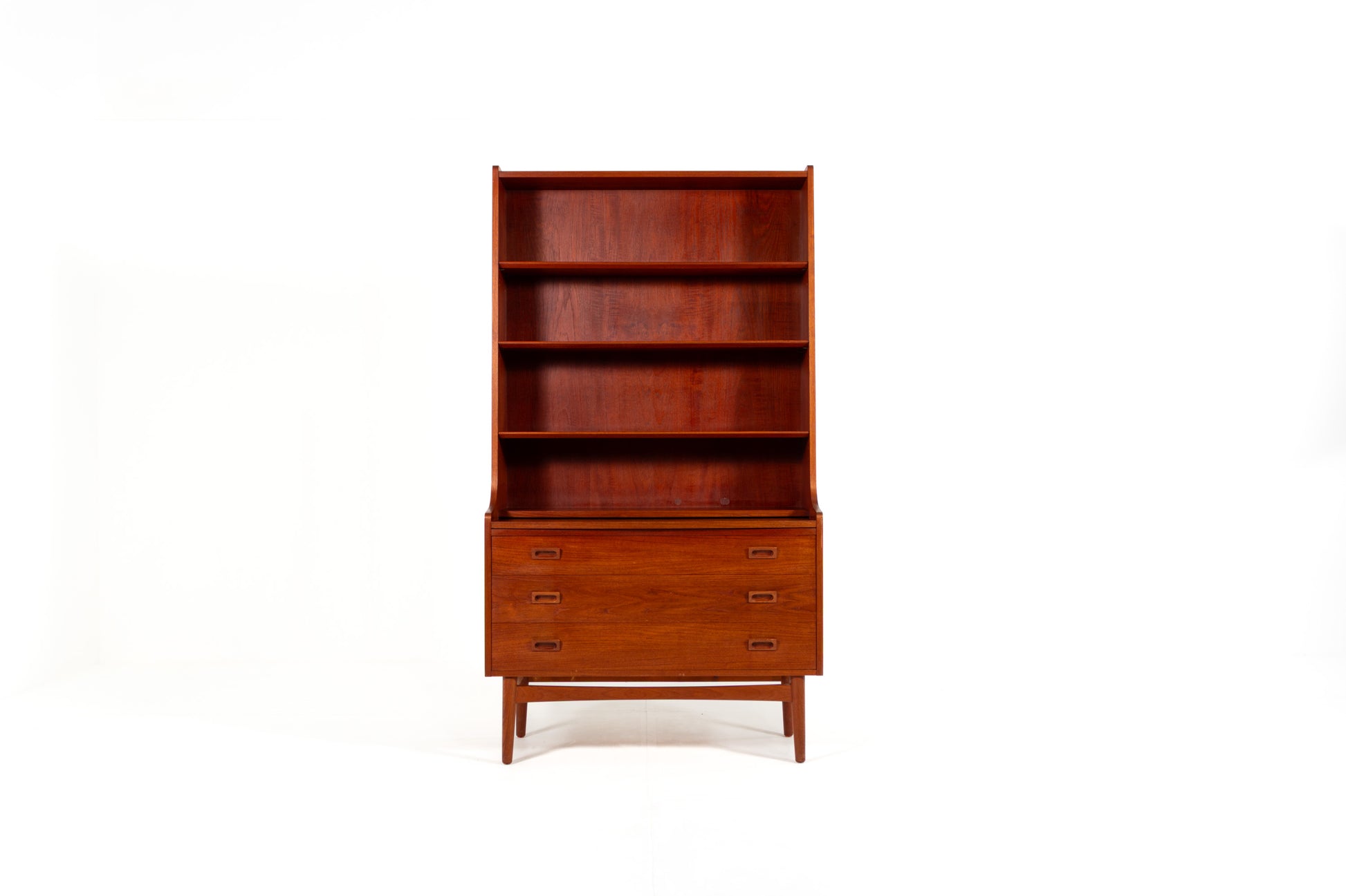Danish Mid-Century teak bookcase secretary by Johannes Sorth, front view