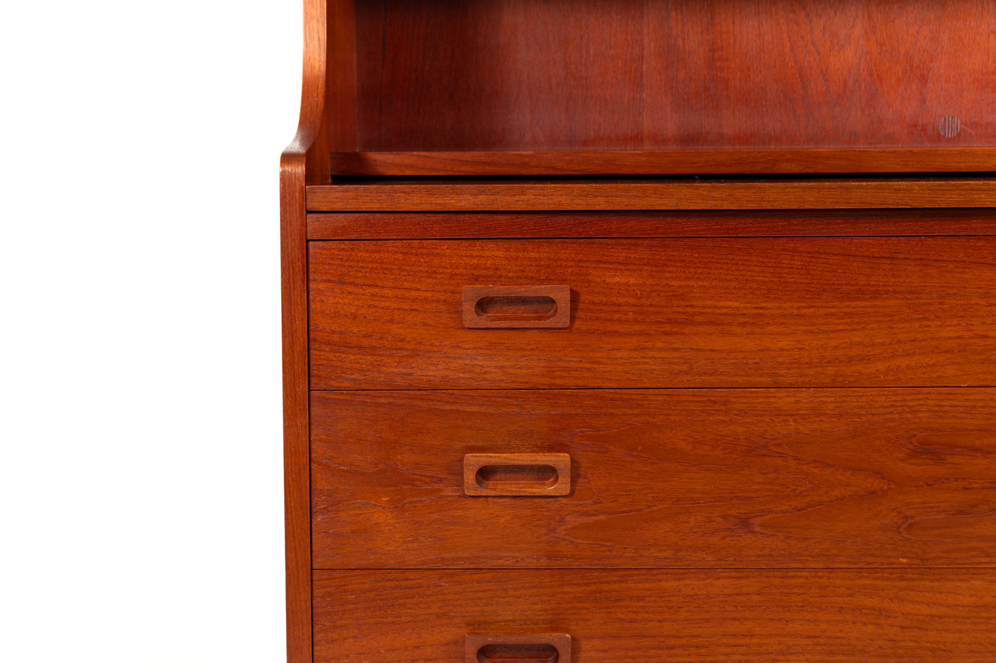 Detail of warm teak wood grain on Johannes Sorth secretary