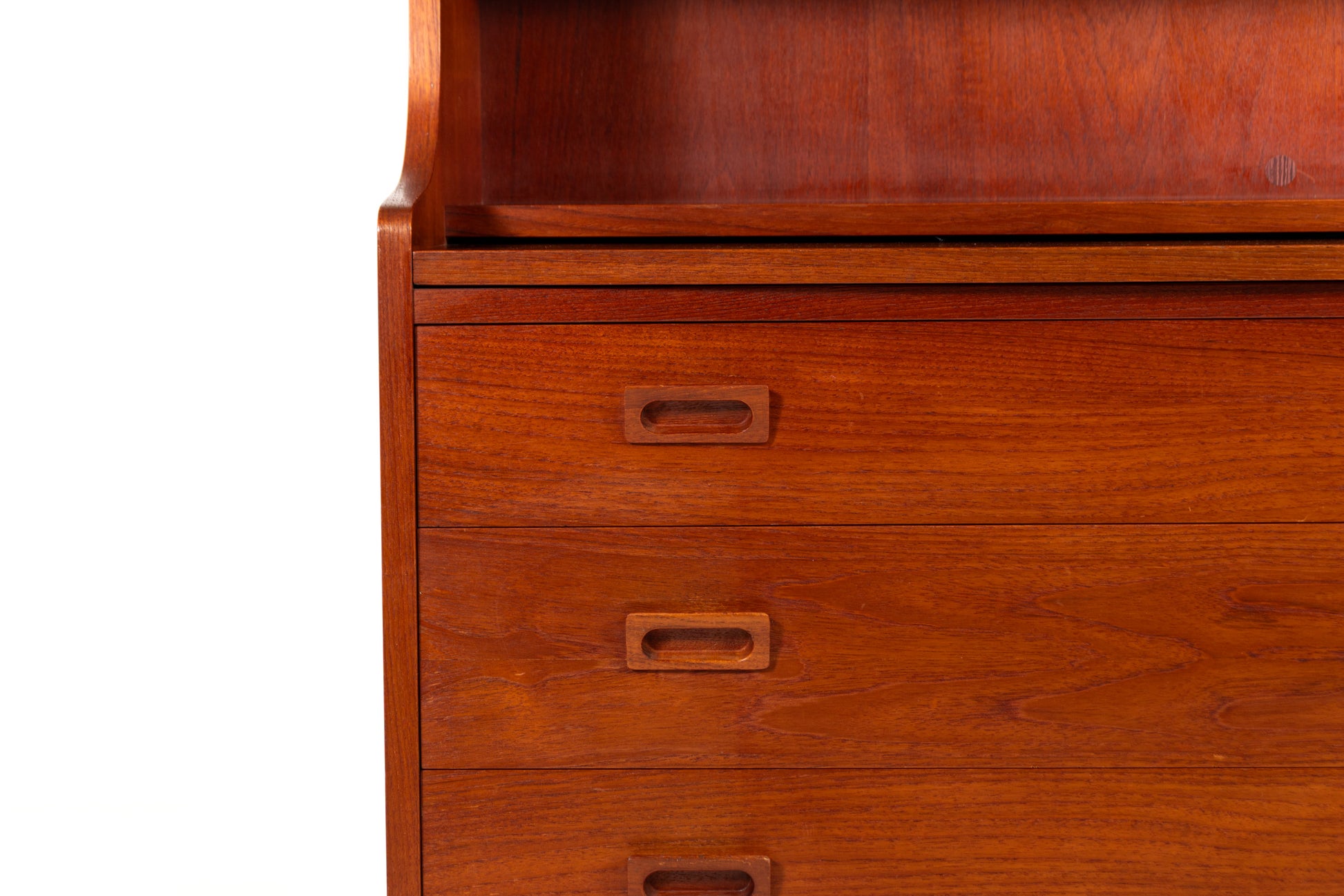 Detail of warm teak wood grain on Johannes Sorth secretary
