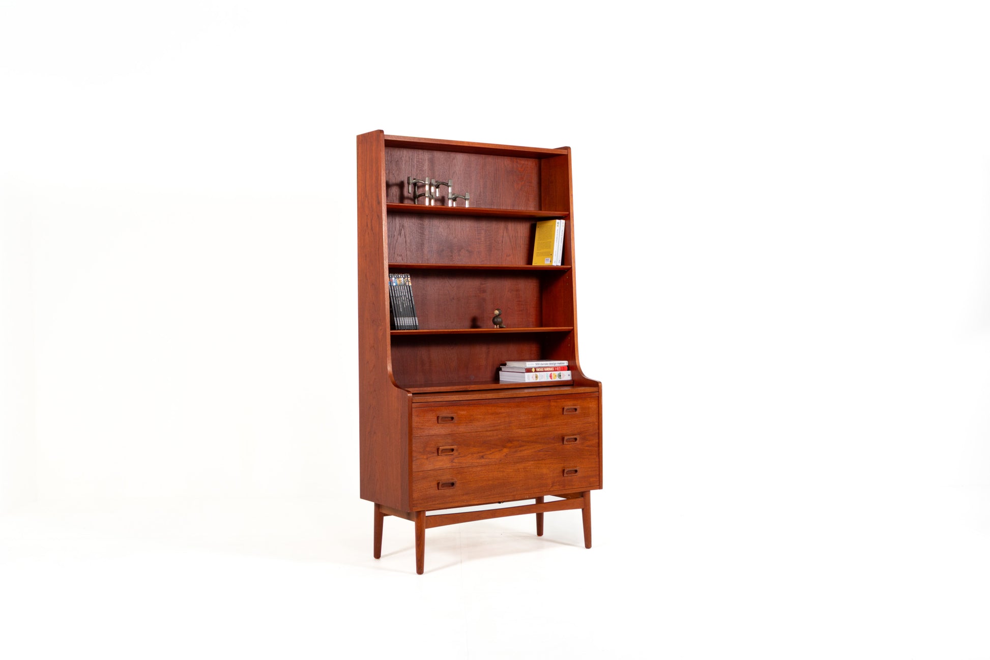 Danish Mid-Century teak bookcase secretary by Johannes Sorth, front view