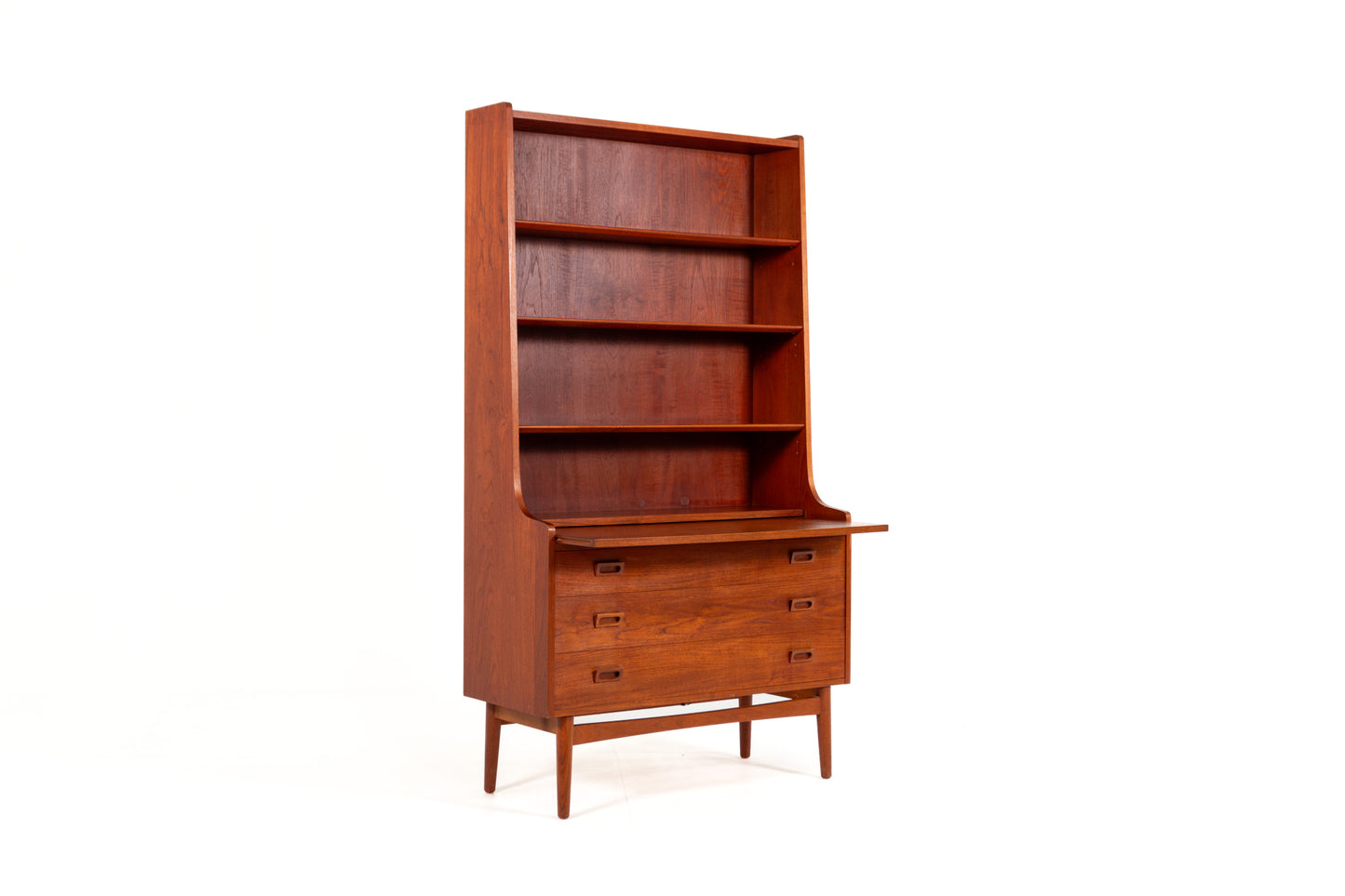 Vintage teak bookcase secretary with adjustable shelves and pull-out writing surface