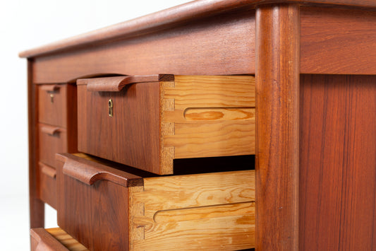 Vintage Danish teak desk with six dovetail drawers
