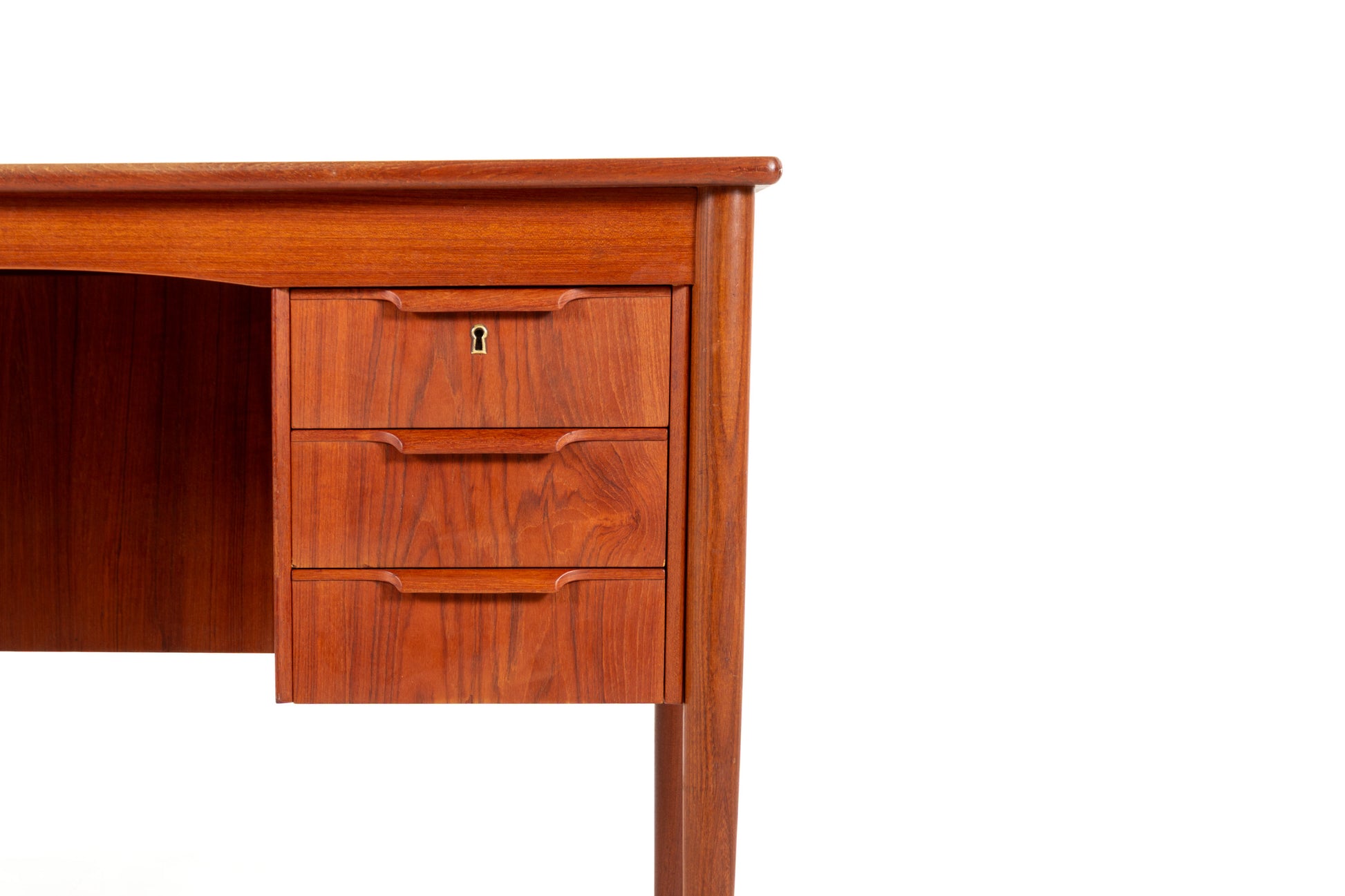 Scandinavian teak writing desk with carved drawer handles