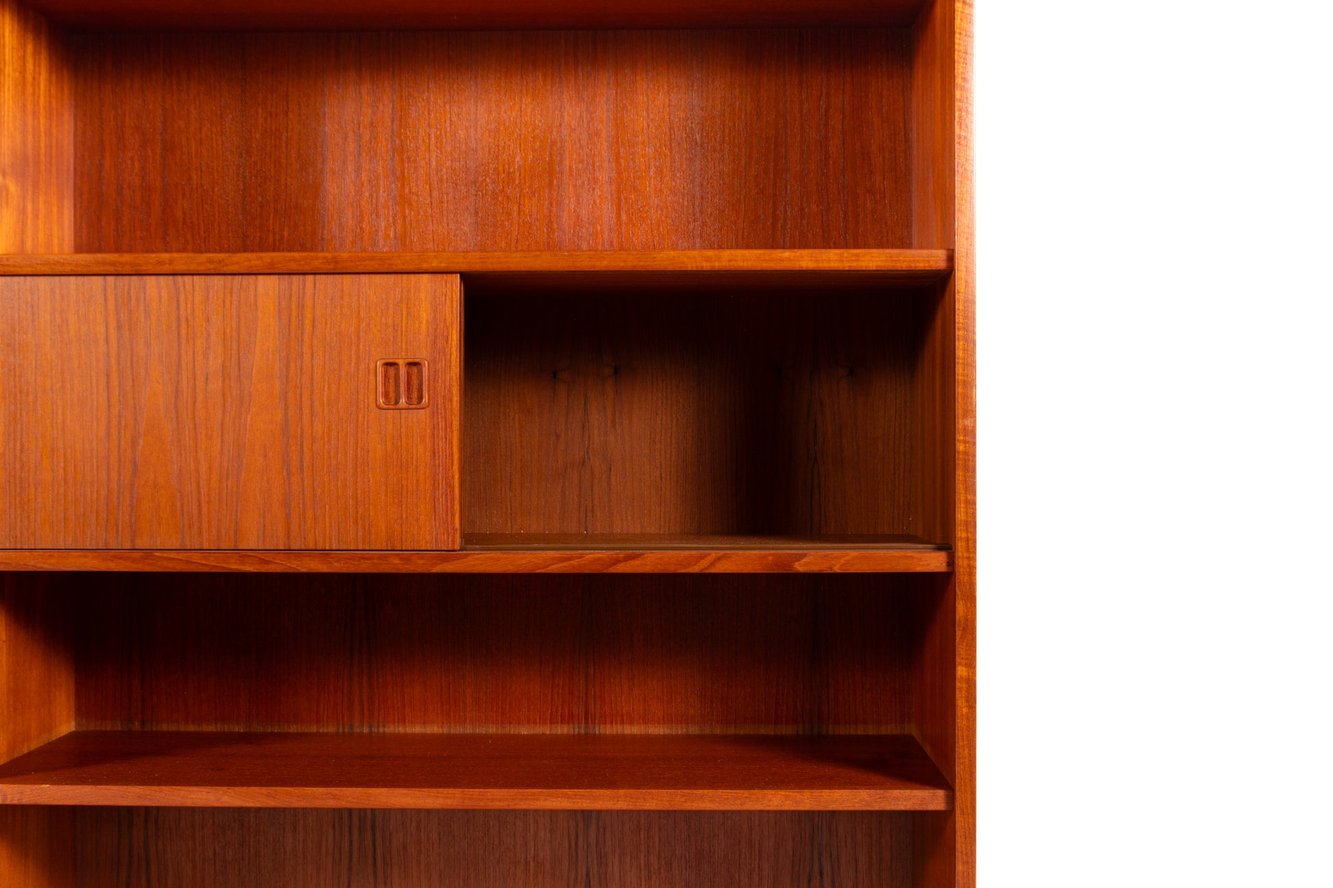 Scandinavian teak wall unit with sliding-door cabinet