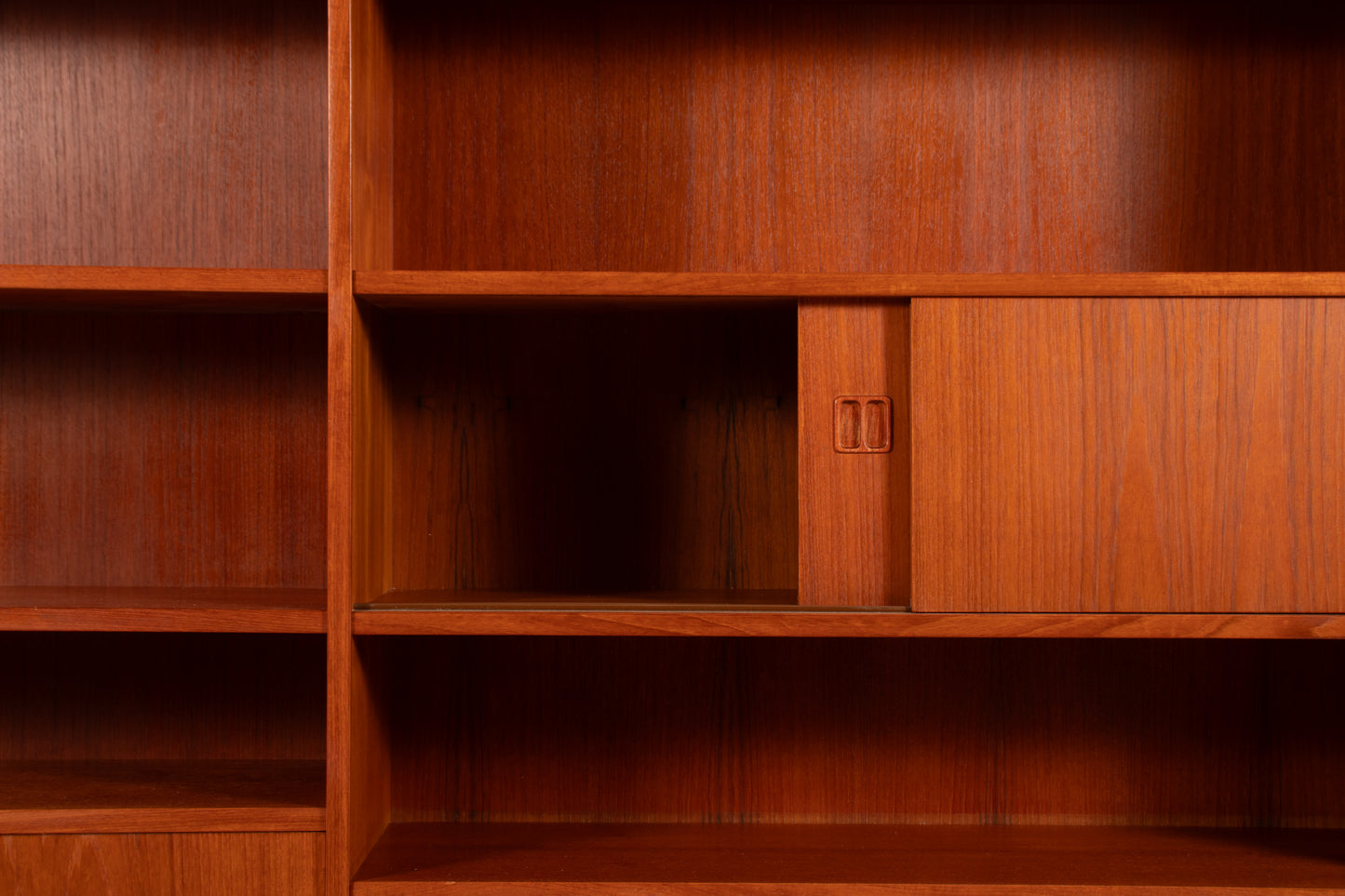 Scandinavian teak wall unit with sliding-door cabinet