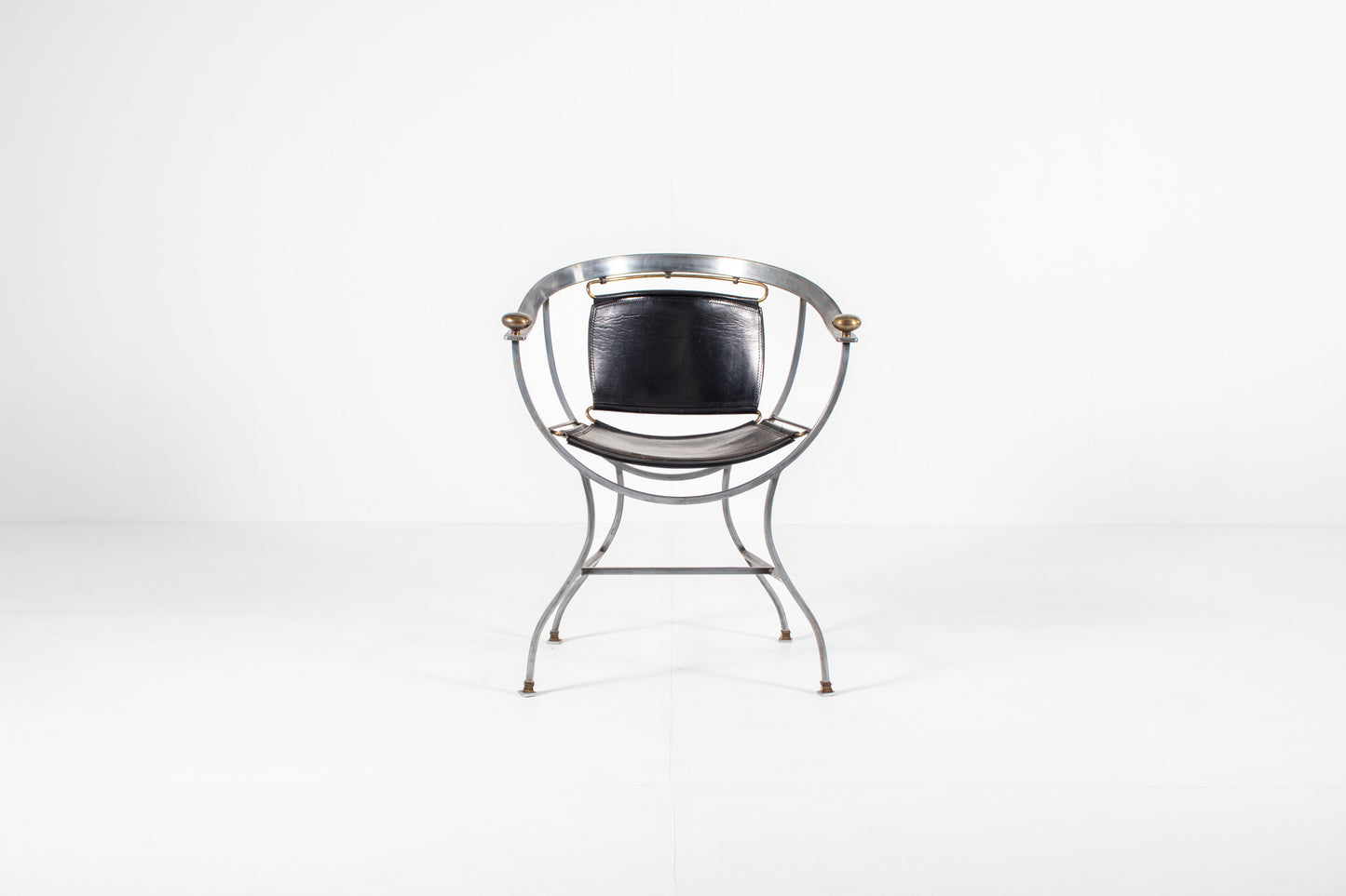 Alberto Orlandi Pompei Armchair in Steel, Bronze and Black Leather