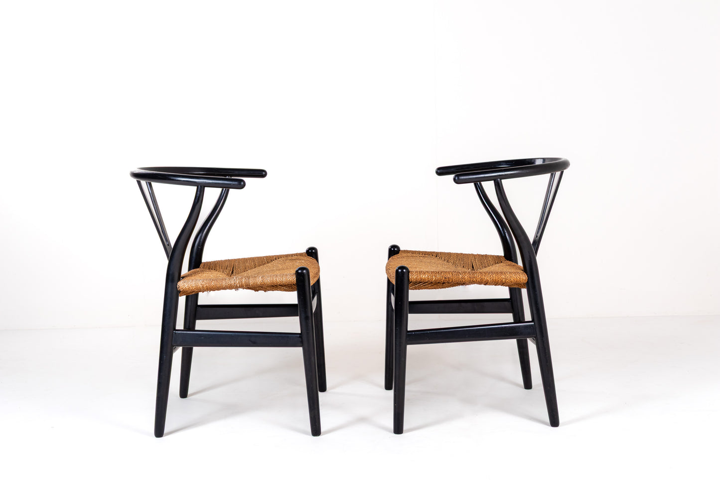 CH24 Wishbone Chairs, black lacquered frame