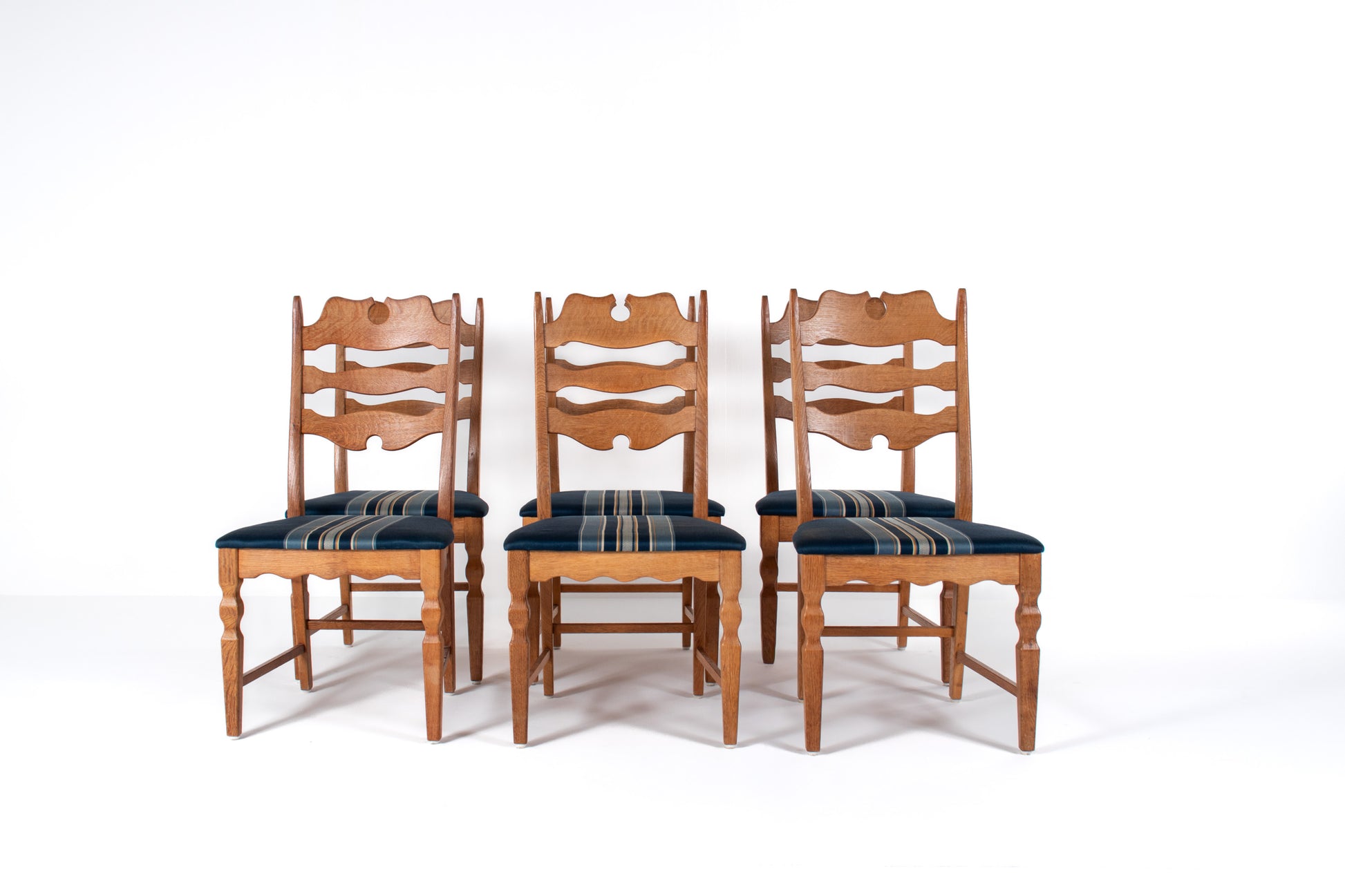Set of 6 Henning Kjærnulf Danish Razorblade dining chairs, 1970s