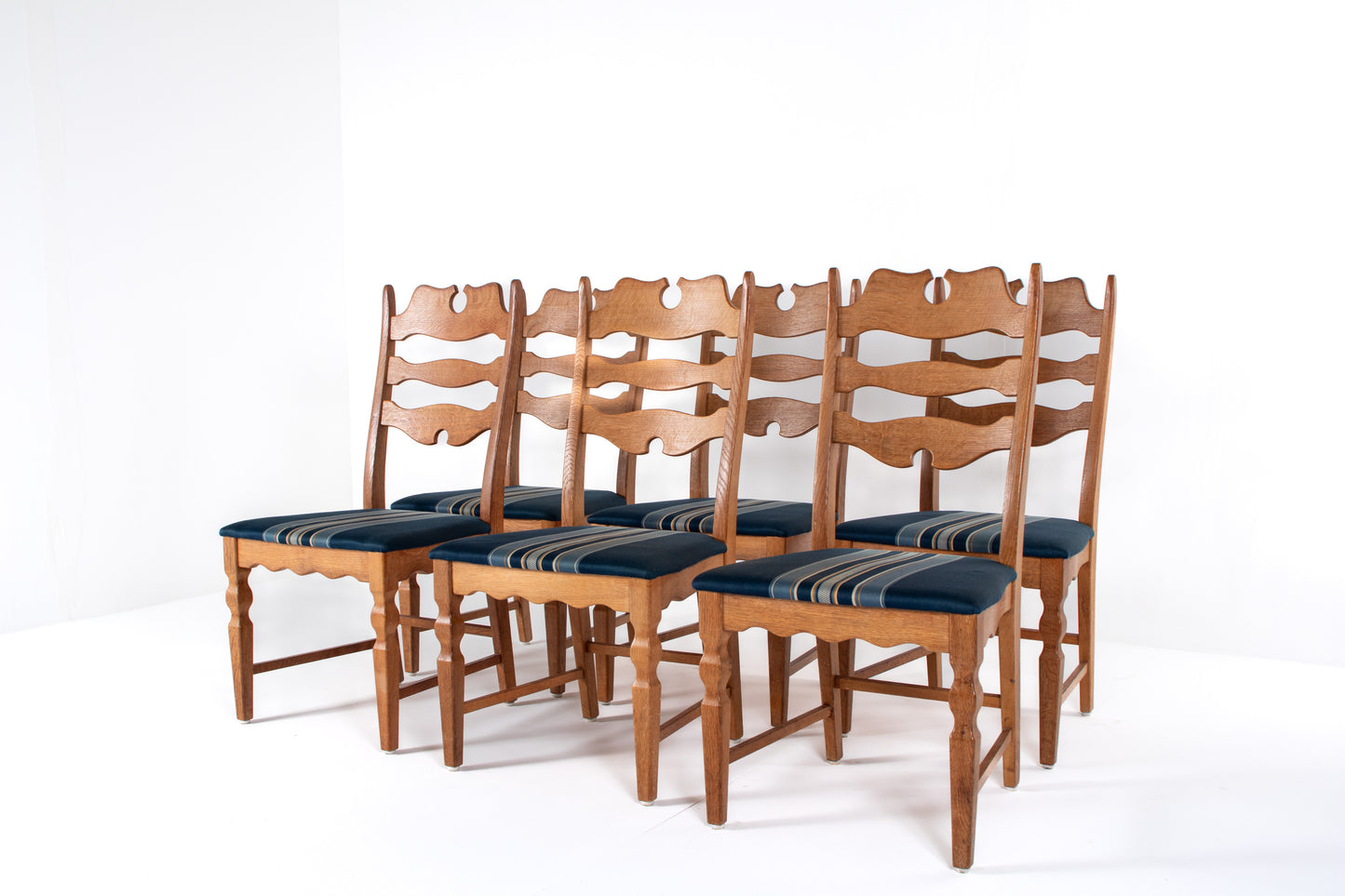 Vintage oak Razorblade chairs with sculpted backrests, set of six