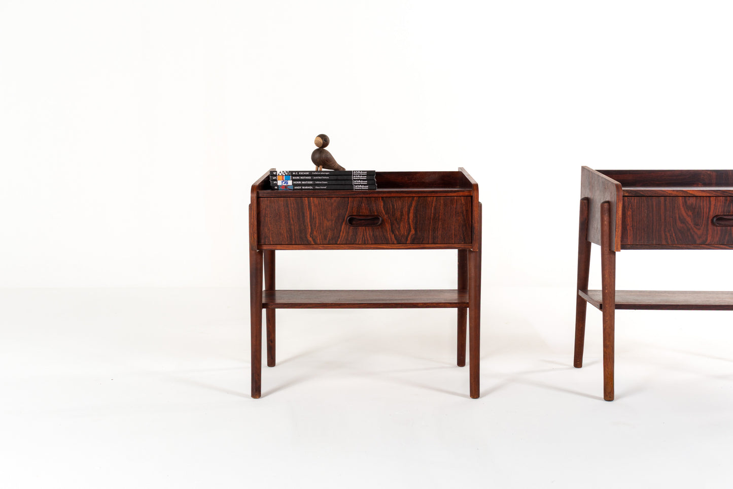 Pair of Danish Mid-Century Rosewood Bedside Tables with Drawer & Shelf, 1960s