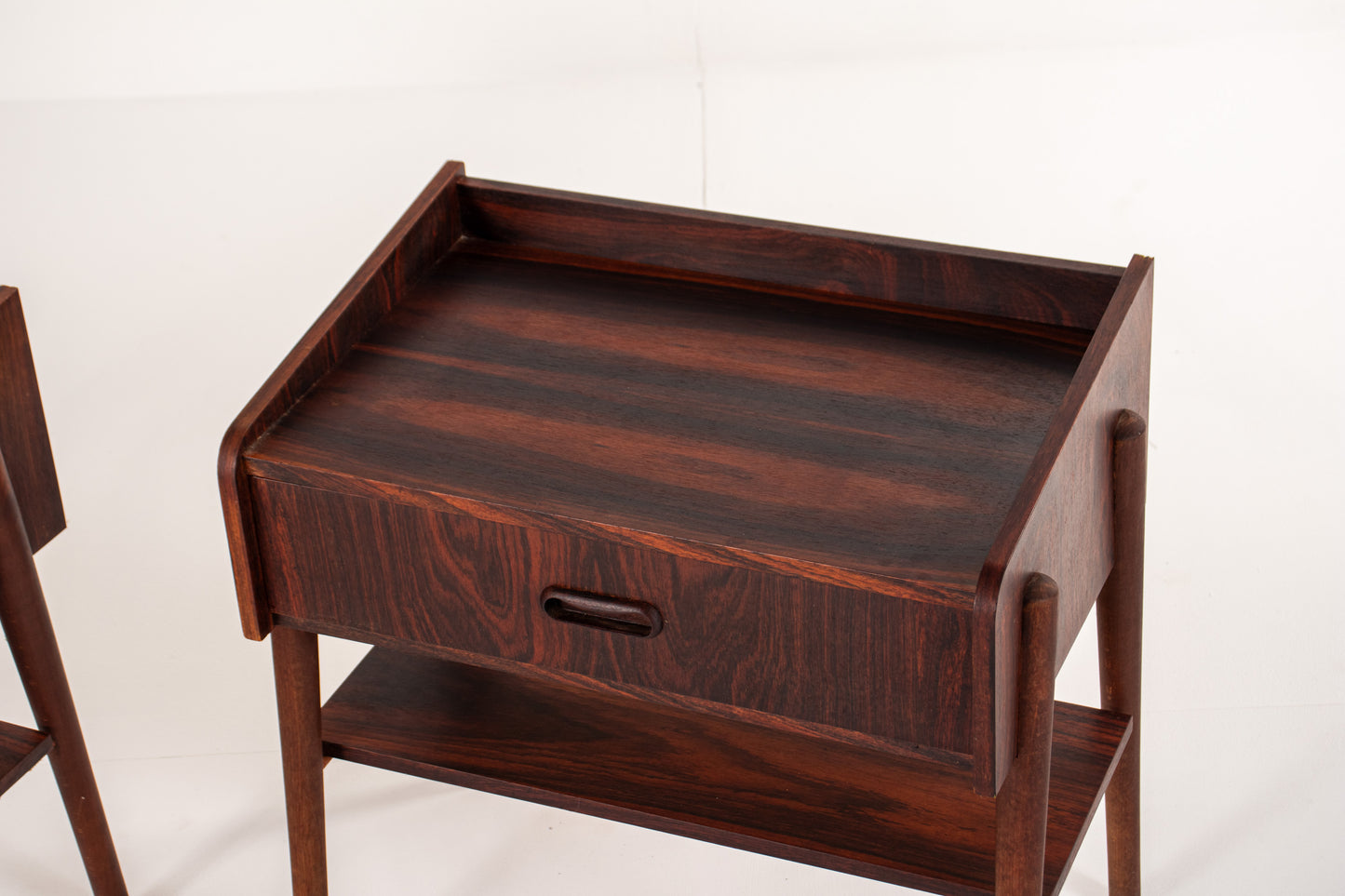 Pair of Danish Mid-Century Rosewood Bedside Tables with Drawer & Shelf, 1960s