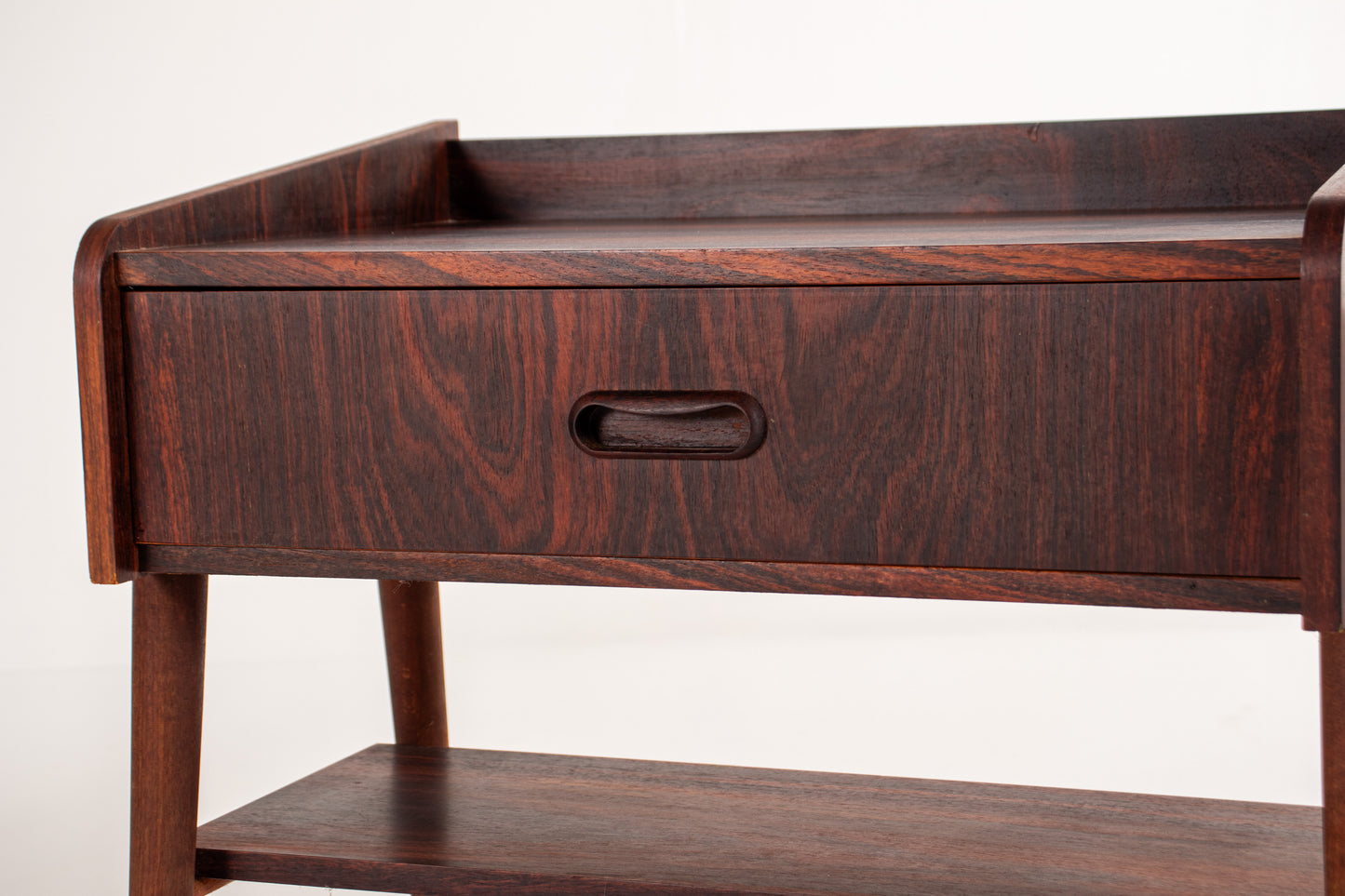 Pair of Danish Mid-Century Rosewood Bedside Tables with Drawer & Shelf, 1960s