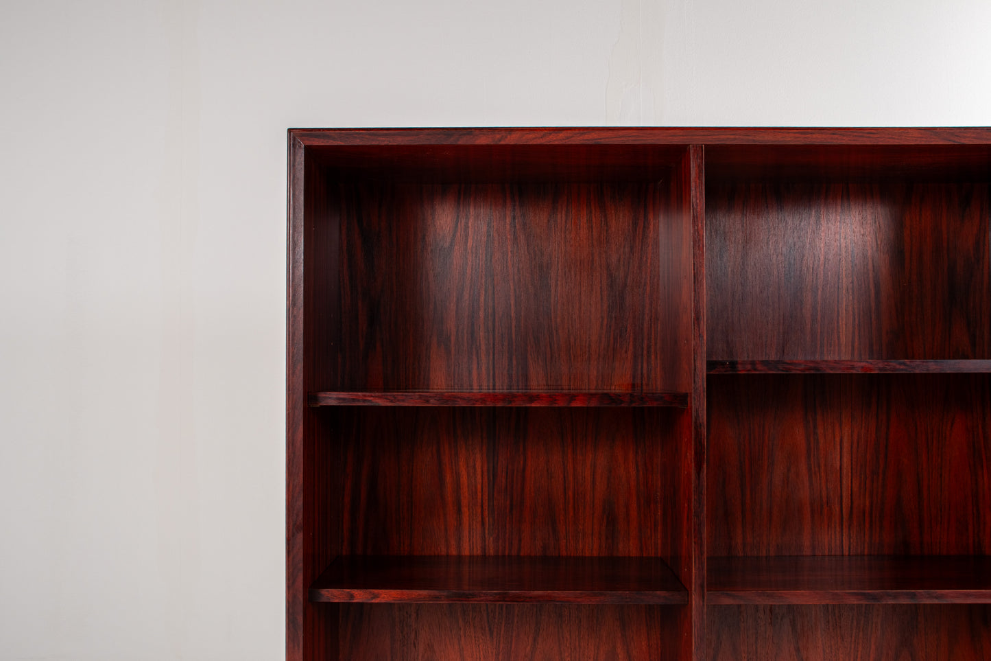 Open rosewood bookcase from Denmark, mid-century modern furniture