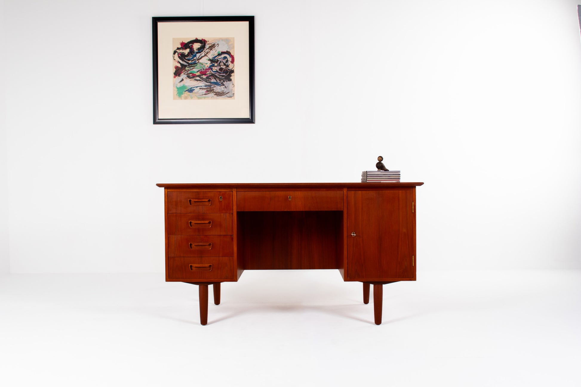 Mid-century Danish teak desk with drawers and bookcase back, 1960s