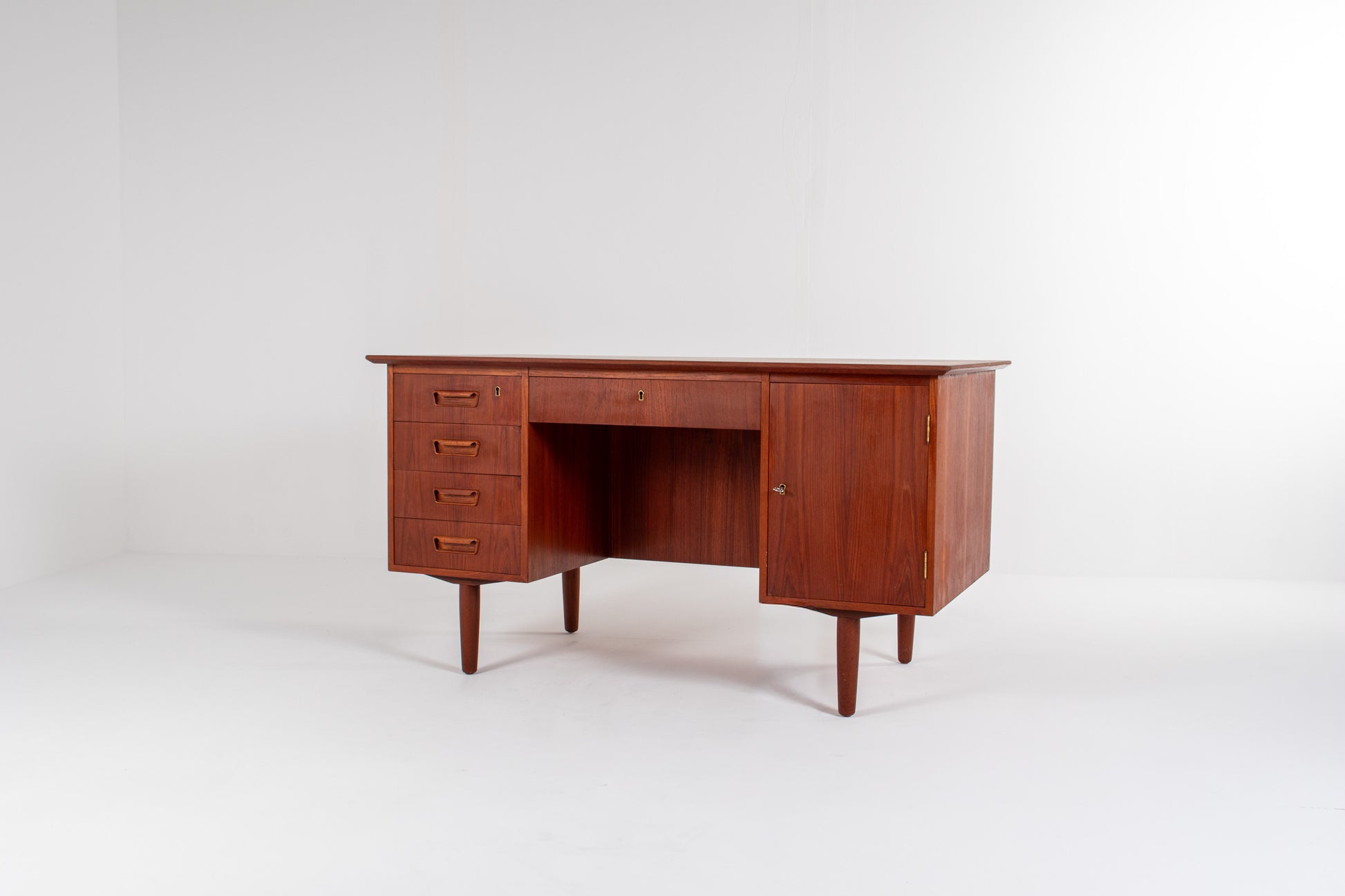 Vintage 1960s Danish teak writing desk with rear shelving