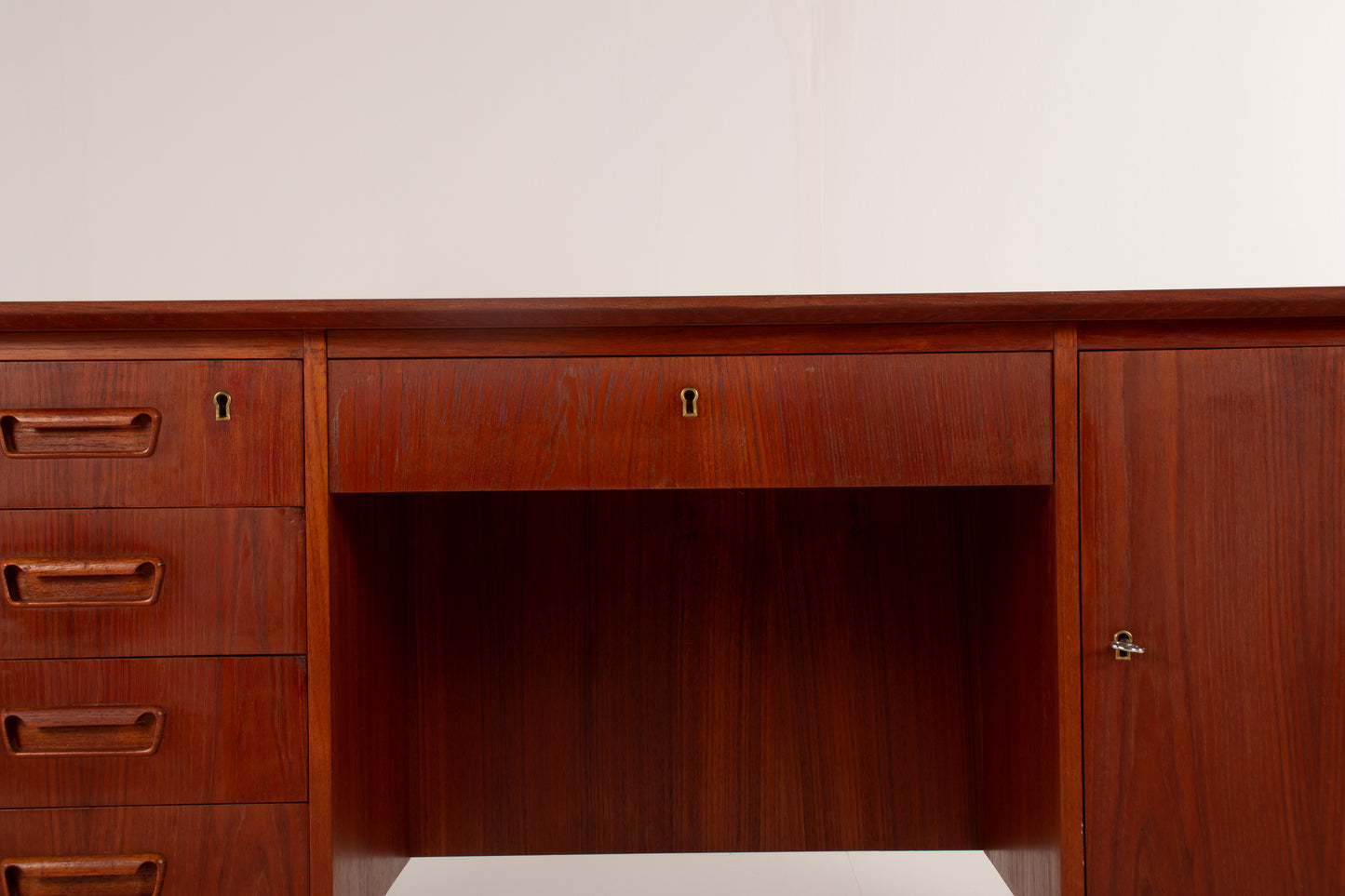 Danish modern teak office desk with cabinet and shelving, 1960s