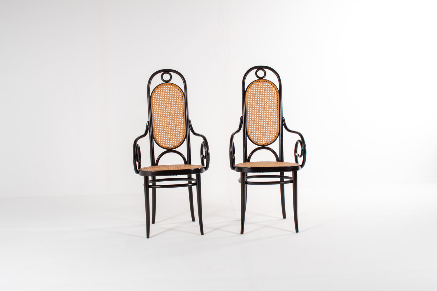 Vintage Thonet Model 17 armchairs with cane backs