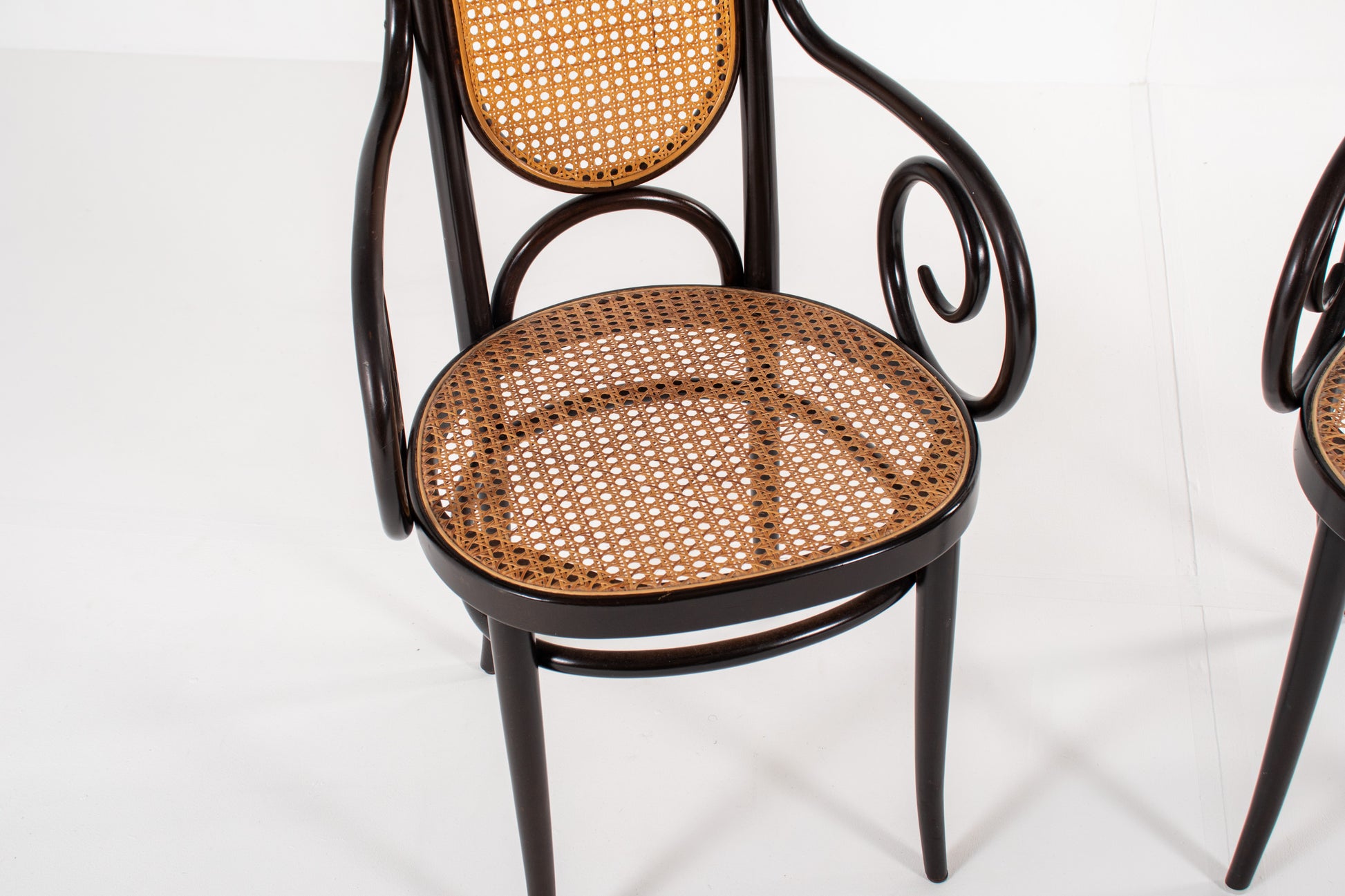 Vintage Thonet Model 17 armchairs with cane backs