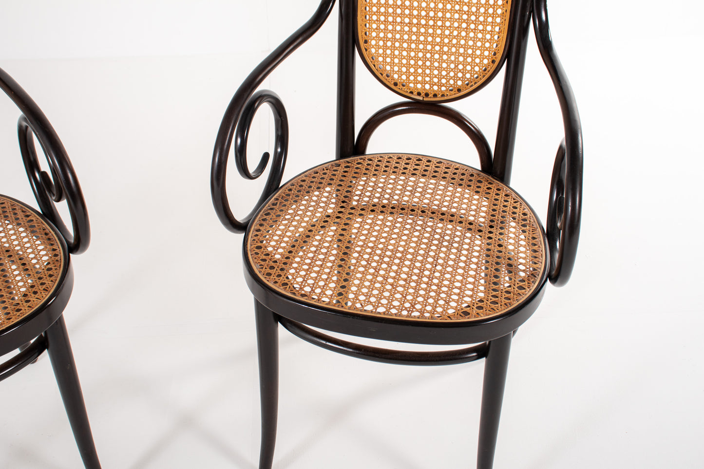 Vintage Thonet Model 17 armchairs with cane backs