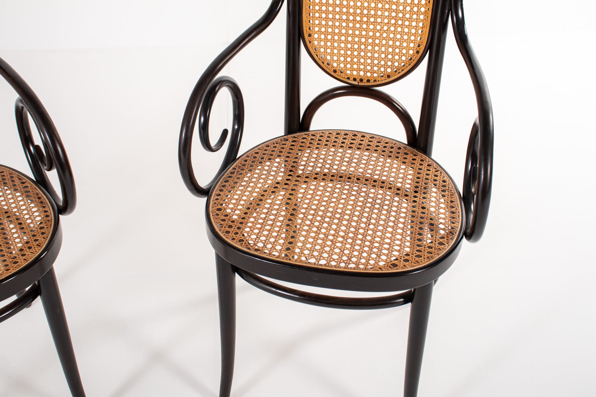 Vintage Thonet Model 17 armchairs with cane backs