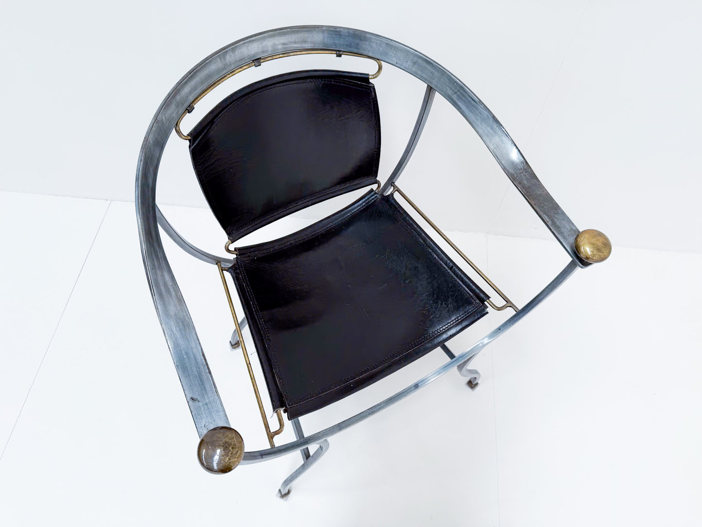 Alberto Orlandi Pompei Armchair in Steel, Bronze and Black Leather