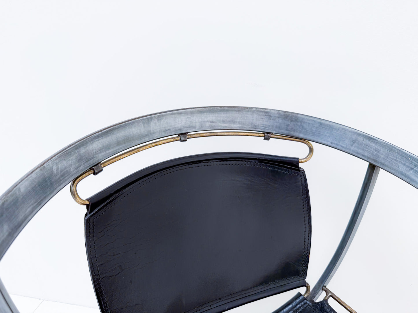 Alberto Orlandi Pompei Armchair in Steel, Bronze and Black Leather
