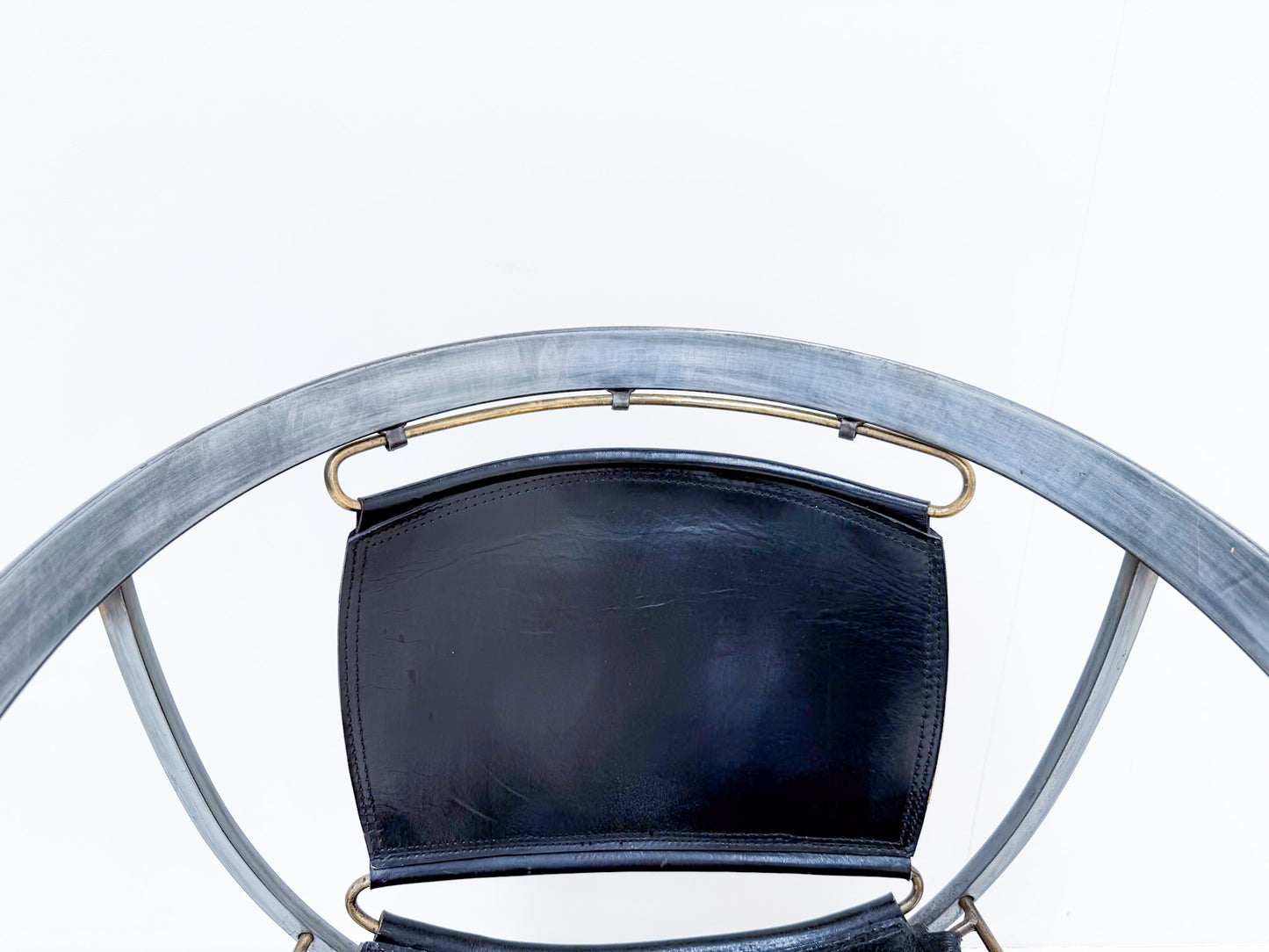 Alberto Orlandi Pompei Armchair in Steel, Bronze and Black Leather