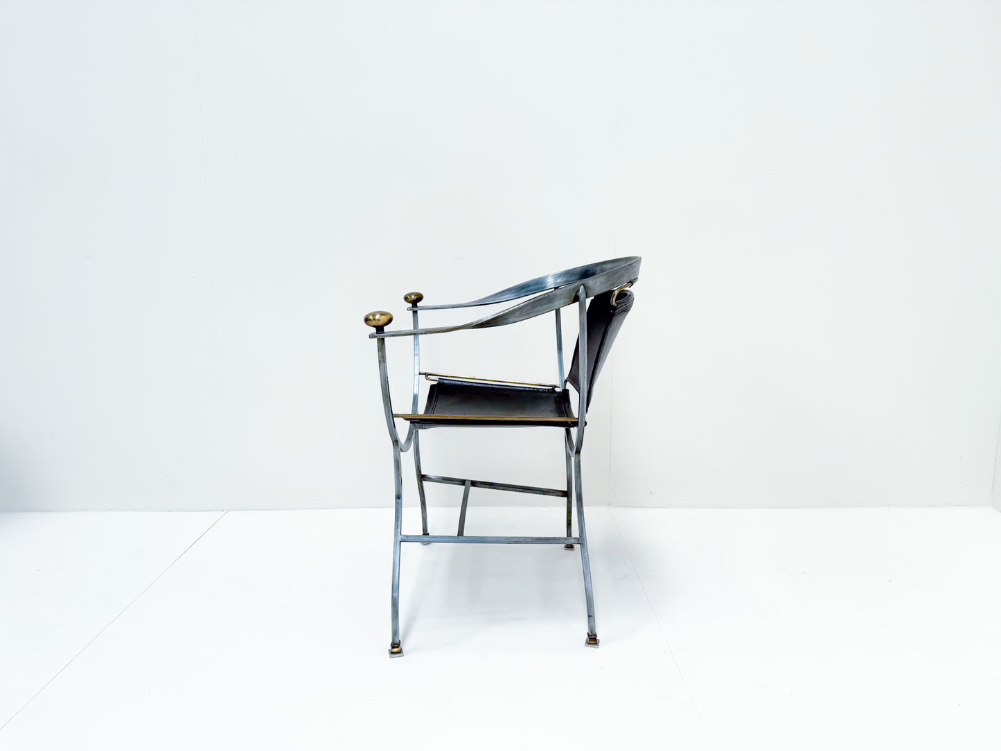 Alberto Orlandi Pompei Armchair in Steel, Bronze and Black Leather