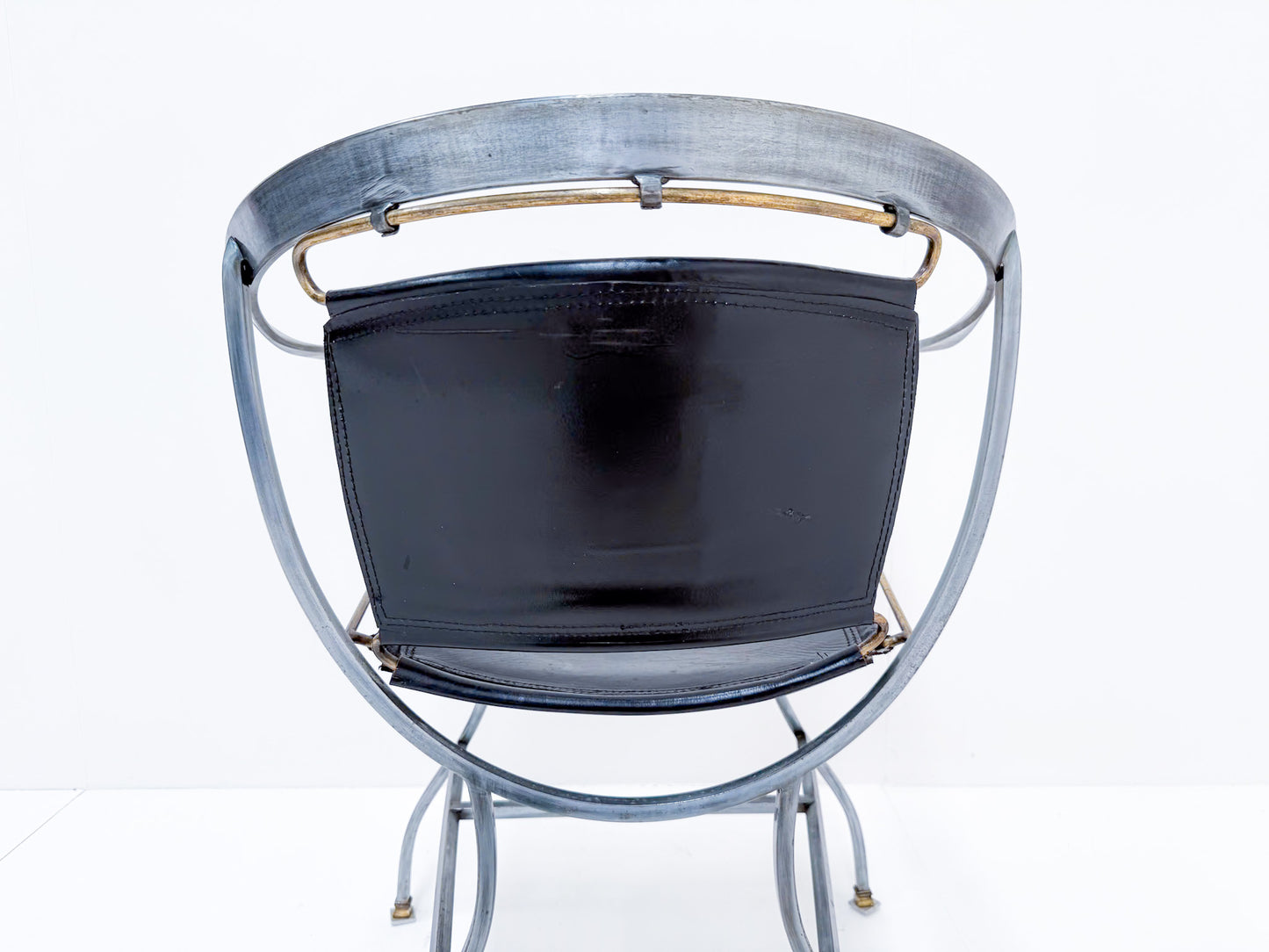 Alberto Orlandi Pompei Armchair in Steel, Bronze and Black Leather