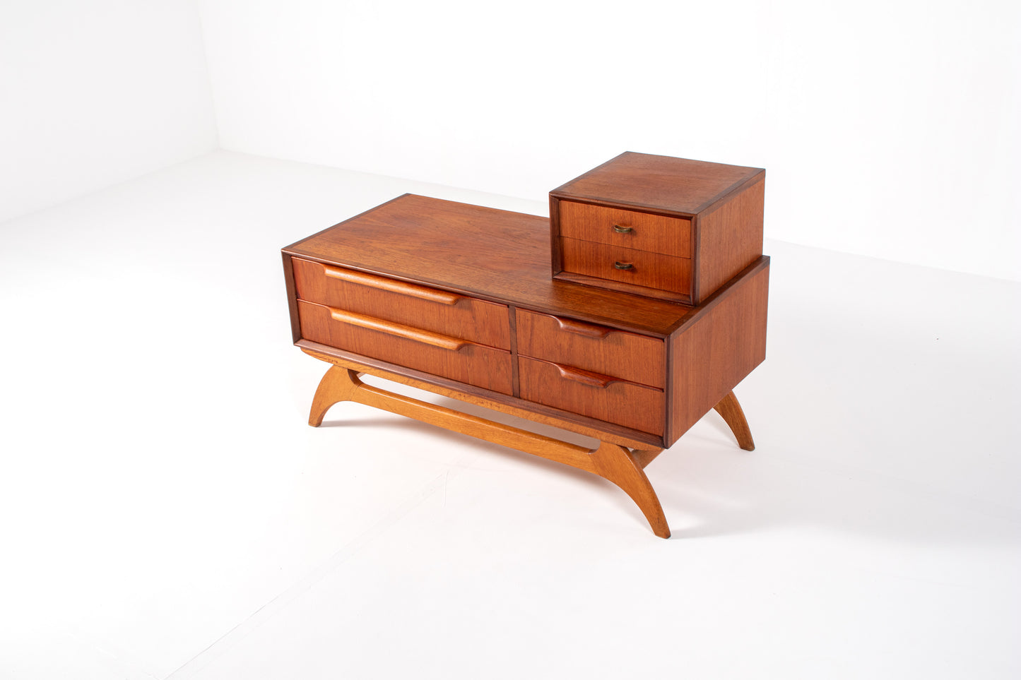 Mid-Century Danish Teak Low Chest with Sculptural Mirror, 1950s–60s