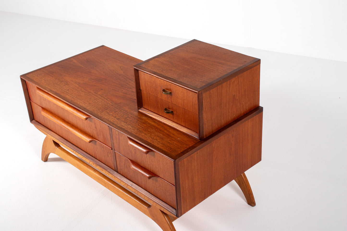 Mid-Century Danish Teak Low Chest with Sculptural Mirror, 1950s–60s