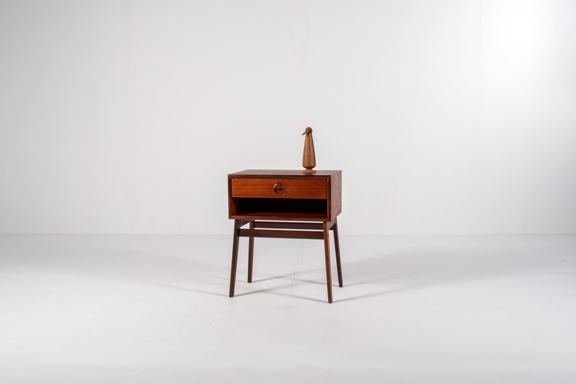 Mid-century Danish teak bedside table with drawer and open shelf