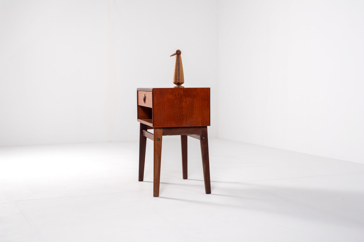 Vintage Danish teak nightstand with tapered legs and single drawer