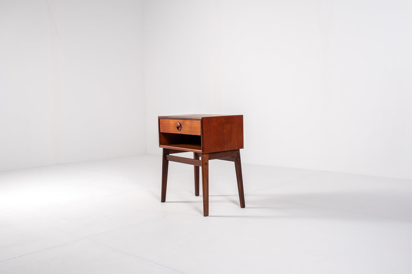 Vintage Danish teak nightstand with tapered legs and single drawer