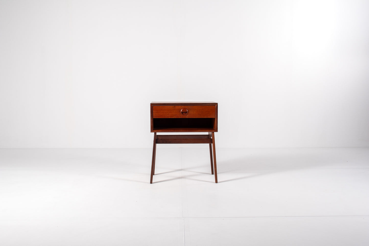 Vintage Danish teak nightstand with tapered legs and single drawer