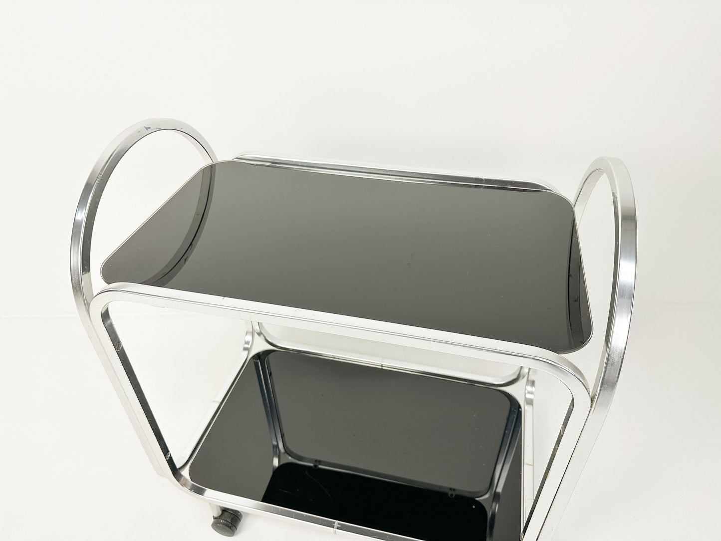 Vintage Mid-Century Bar Cart with Black Glass, 1970s