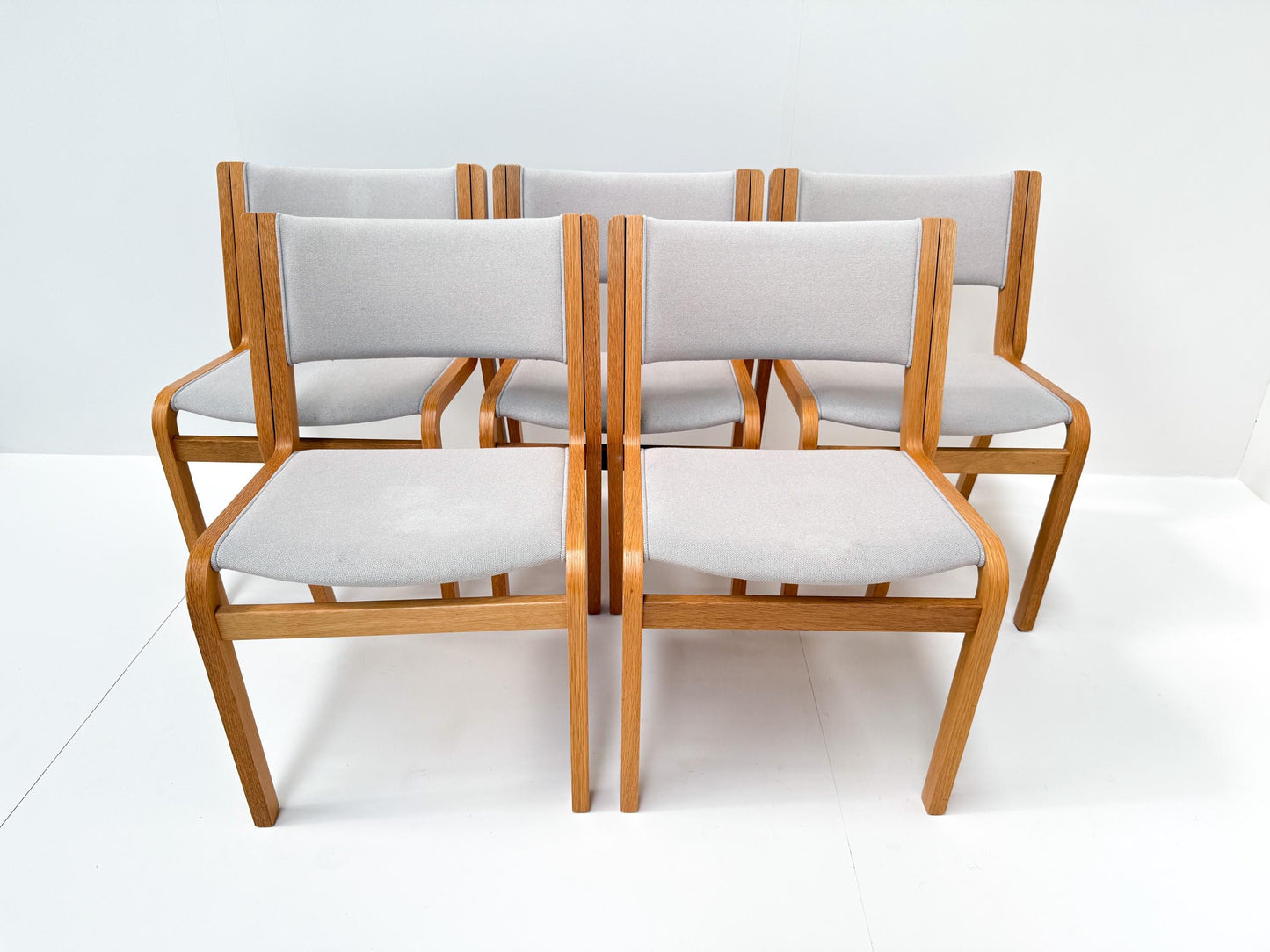 Set of 8 Danish Modern Bentwood Beech Stacking Chairs, 1970s