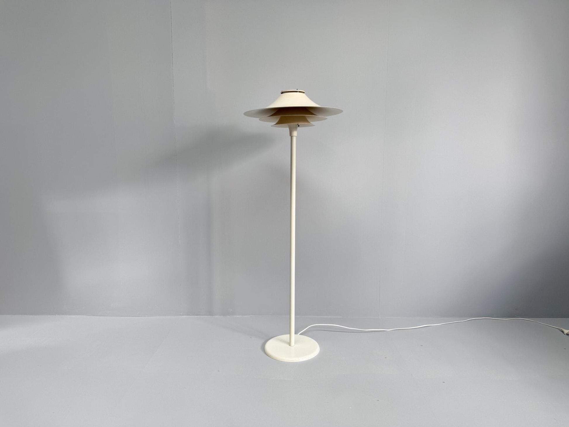 Vintage Lyfa Adina floor lamp Denmark 1970s white metal shade